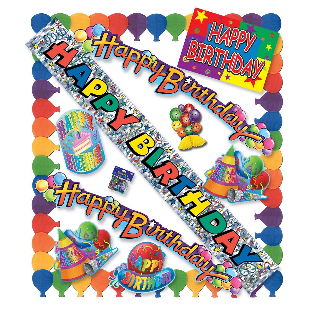 Party Central 66-Piece Vibrantly Colored Happy Birthday Decorama Decoration Kits