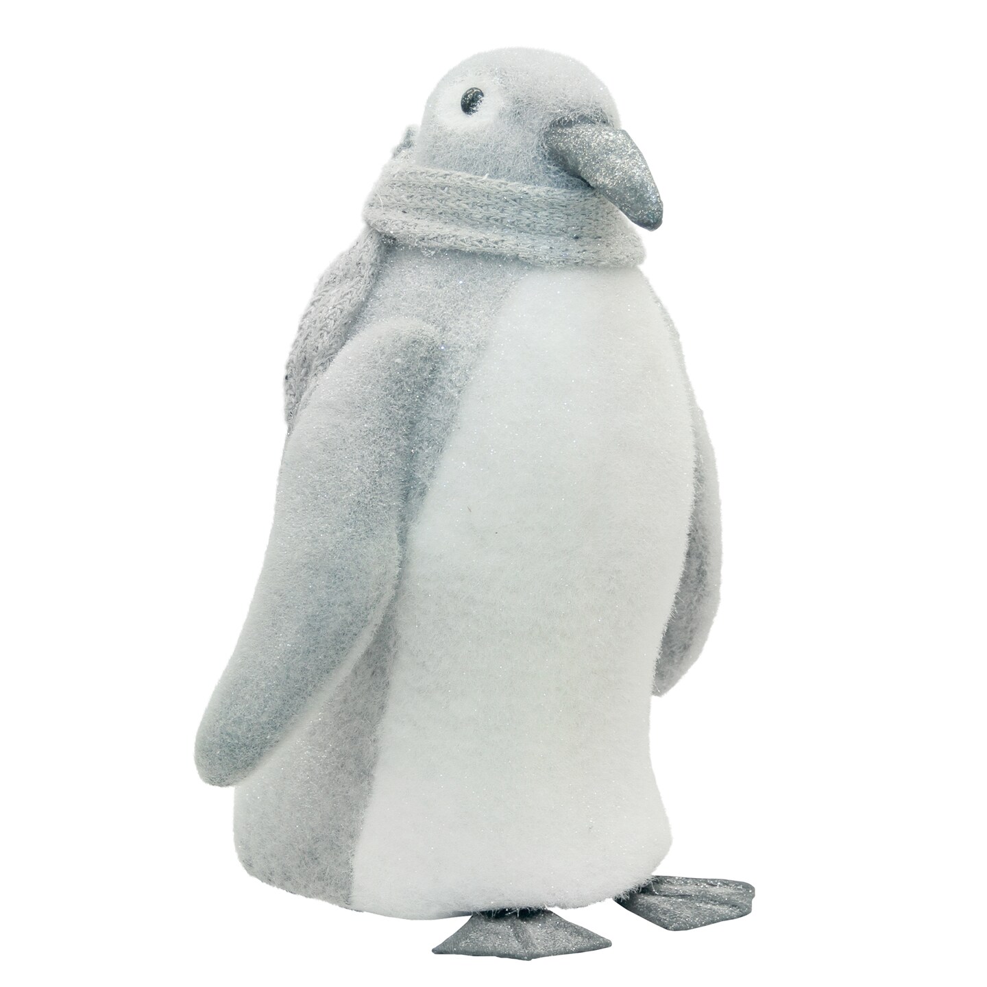 Northlight 18&#x22; Gray and White Sparkling Penguin with Scarf Tabletop Figure