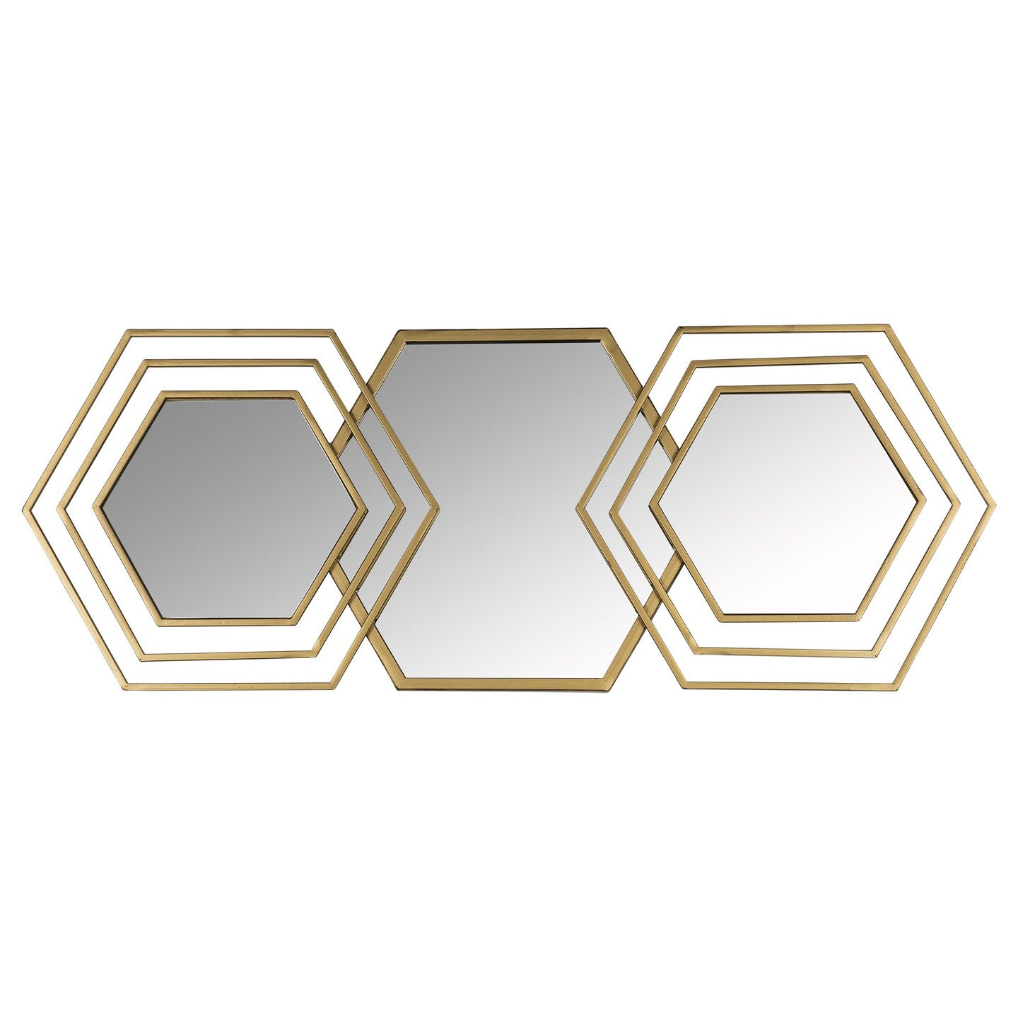 Contemporary Home Living 31.5" Gold Triple Hexagon Wall Mirror