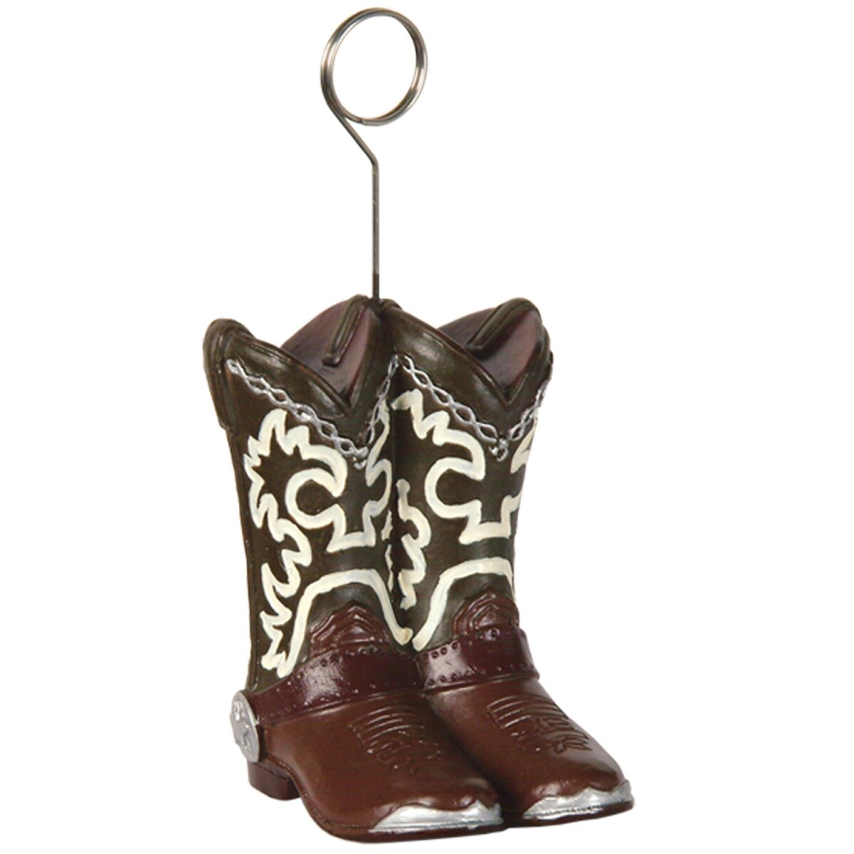 Beistle Pack of 6 Brown and Silver Western Cowboy Boots Photo or Balloon Holders 6oz.