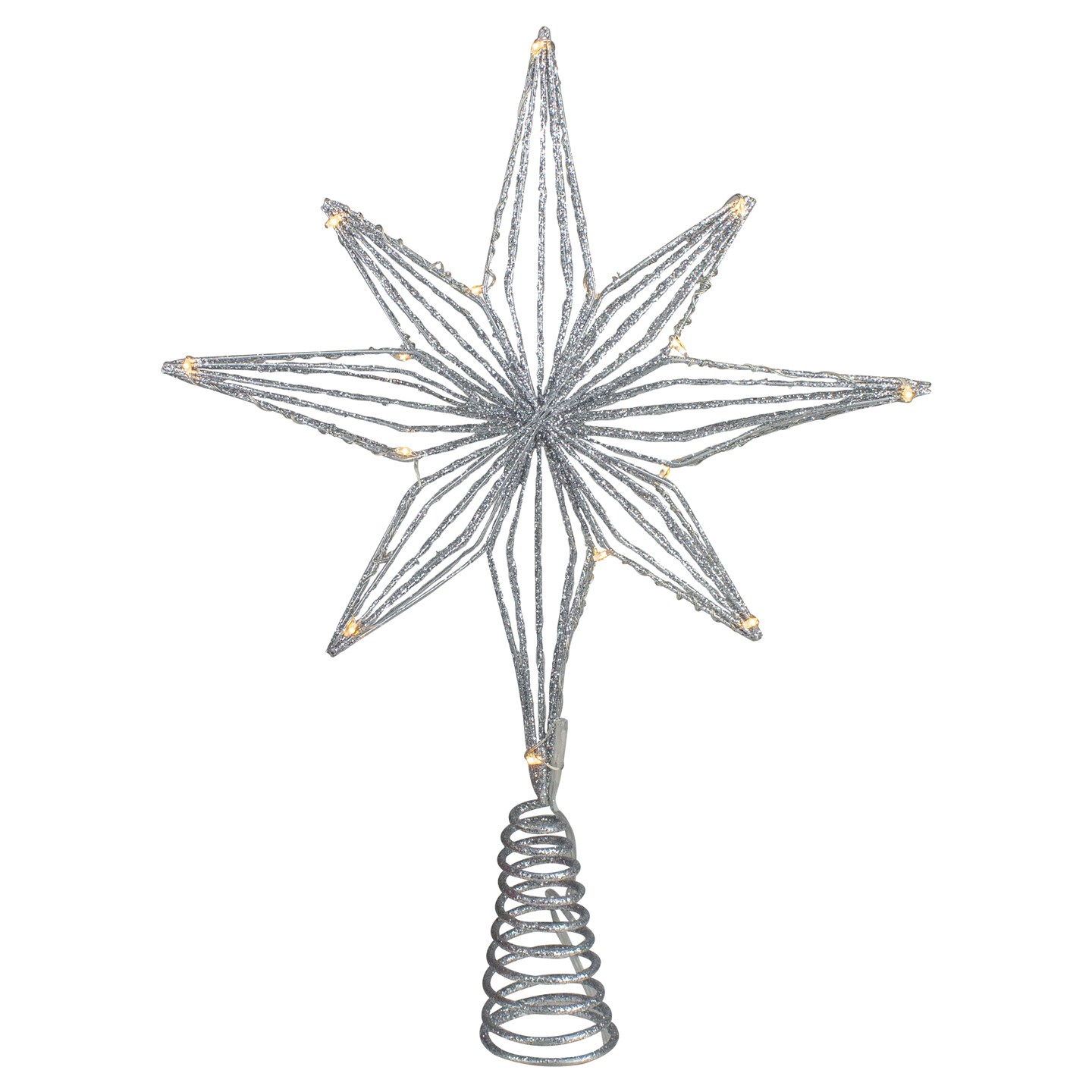 Northlight 13.75" LED Lighted B/O Silver Glittered Geometric Star Christmas Tree Topper - Warm White Lights
