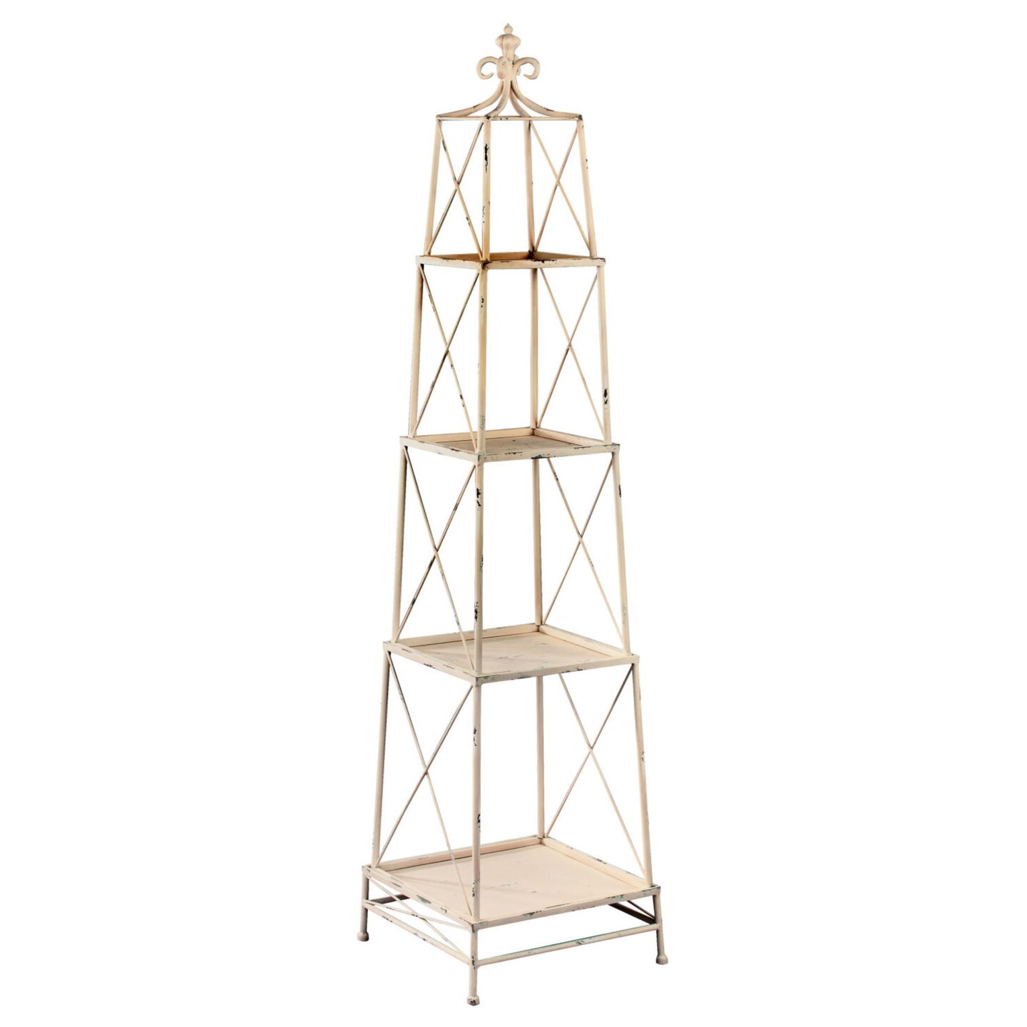 Tripar International 65.5&#x22; Distressed White Stackable 4-Tier Obelisk Stand