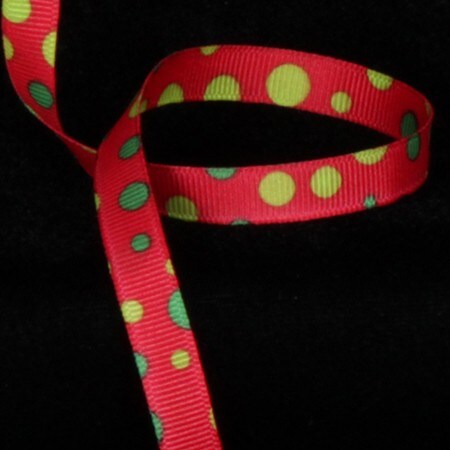 The Ribbon People Red and Green Polka Dots Double Sided Grosgrain Craft Ribbon 0.25" x 110 Yards