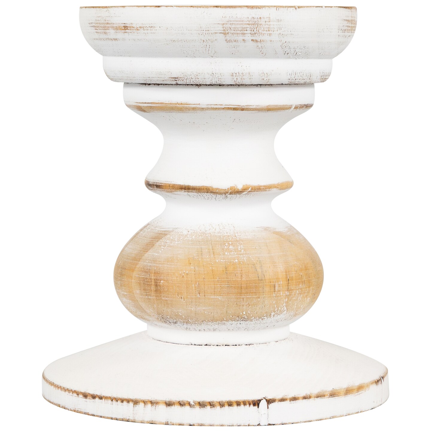 Northlight Wooden Pedestal Pillar Candle Holder - 5.5&#x22; - Brushed White