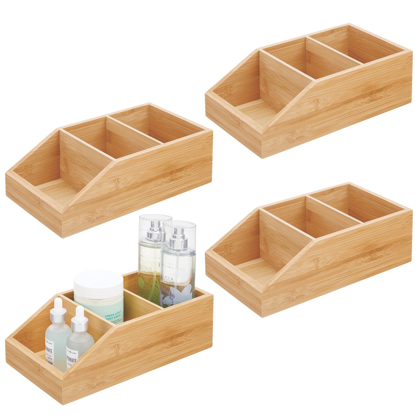 mDesign Bamboo Wood Bathroom Storage Organizer Bin 3 Sections Michaels