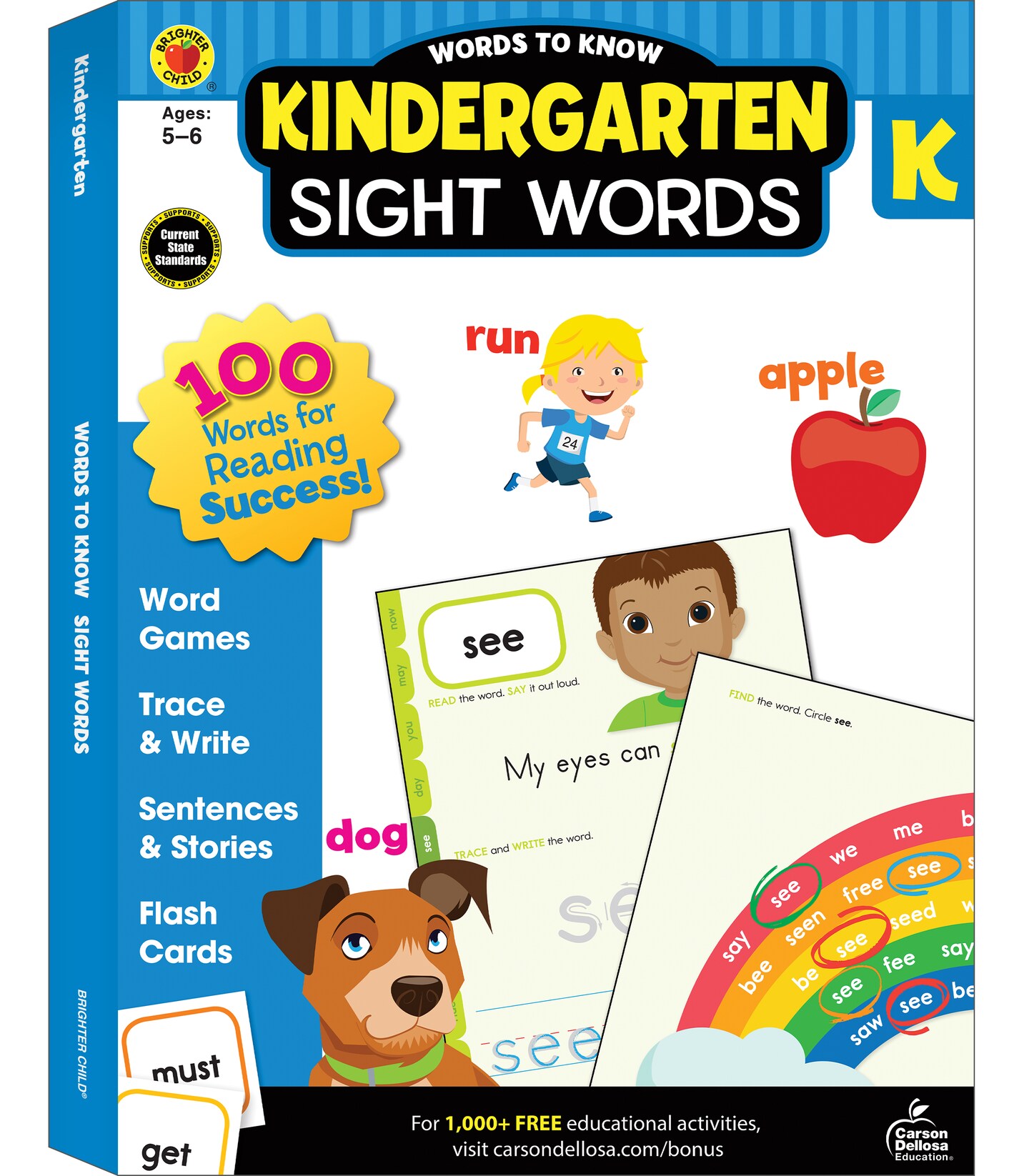 Carson Dellosa Words to Know Sight Words Workbook for Kindergarten&#x2014;Word Search, Games, Puzzles, Flashcards, Handwriting, Coloring for Learning and Reading Practice (320 pgs)