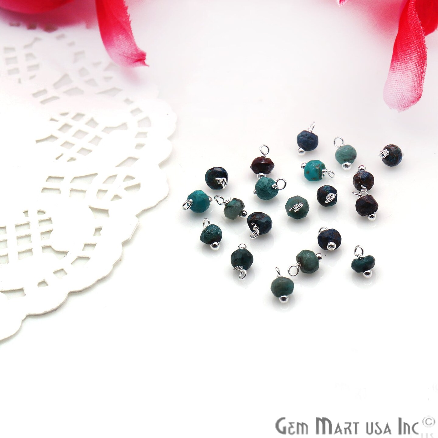 Rough Gemstone Charms, Round 6x4mm Natural Connector, Silver Plated Wire Wrapped, DIY Jewelry, 10pc Lot, GemMartUSA (50150)