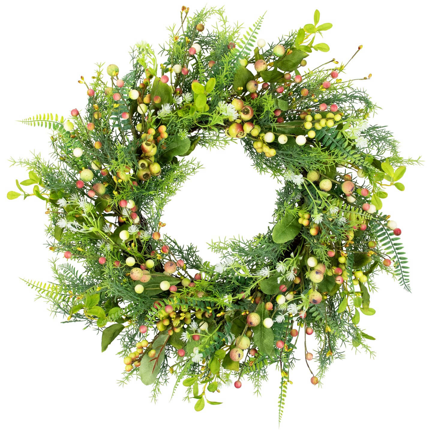 Northlight Berry and Crabapple Fern Foliage Spring Wreath - 22&#x22;