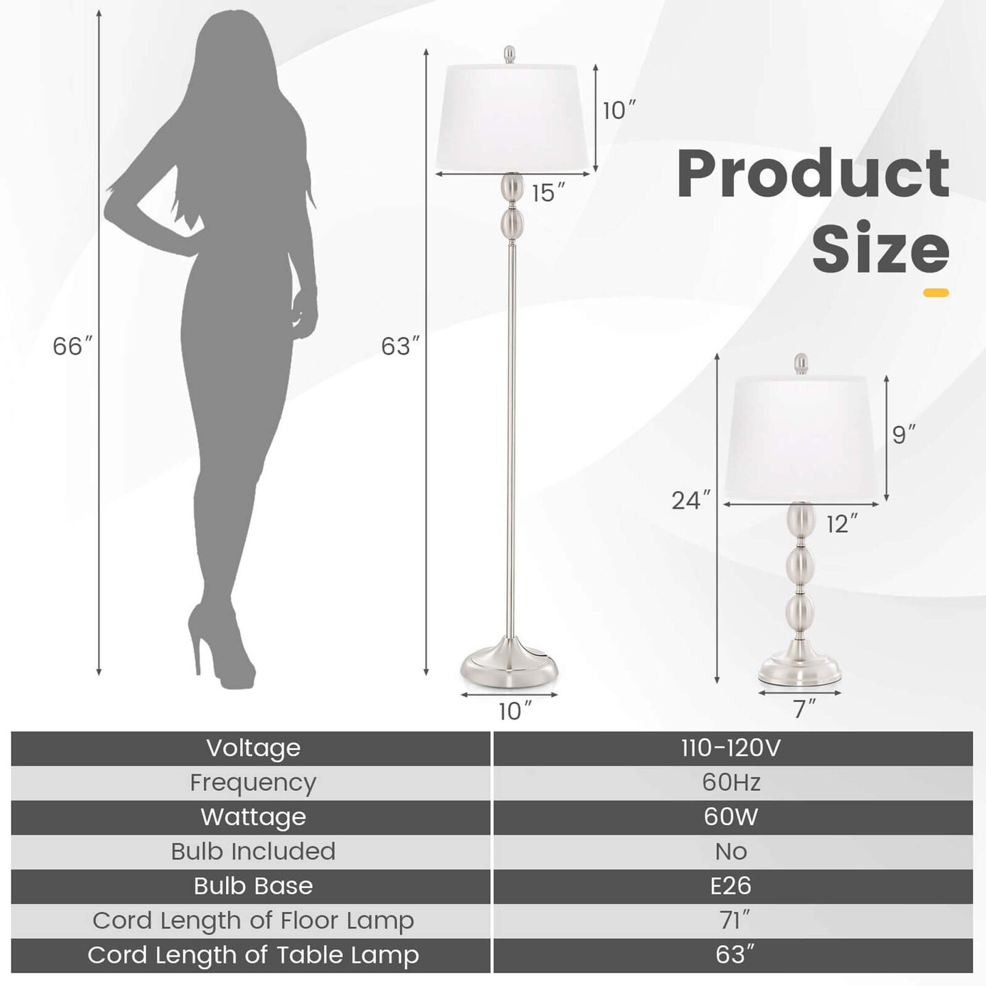 Costway 3 Pack Lamp Set Table &#x26; Floor Lamp with Weighted Base &#x26; Eye-Protecting Lamp Shade