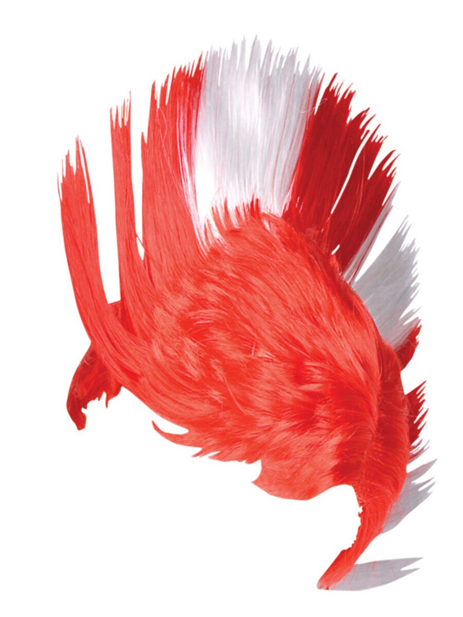 Adult Red and White School and Team Spirit Mohawk Wig