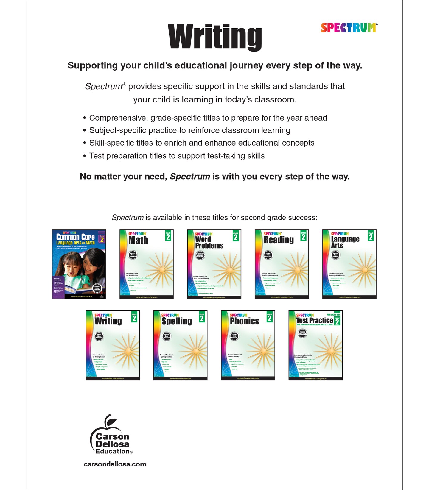 Spectrum Writing Workbook Grade 2, Ages 7 to 8, Second Grade Writing Workbook, Informative, Opinion, Letters, and Story Writing Prompts, Writing Practice for Kids - 112 Pages