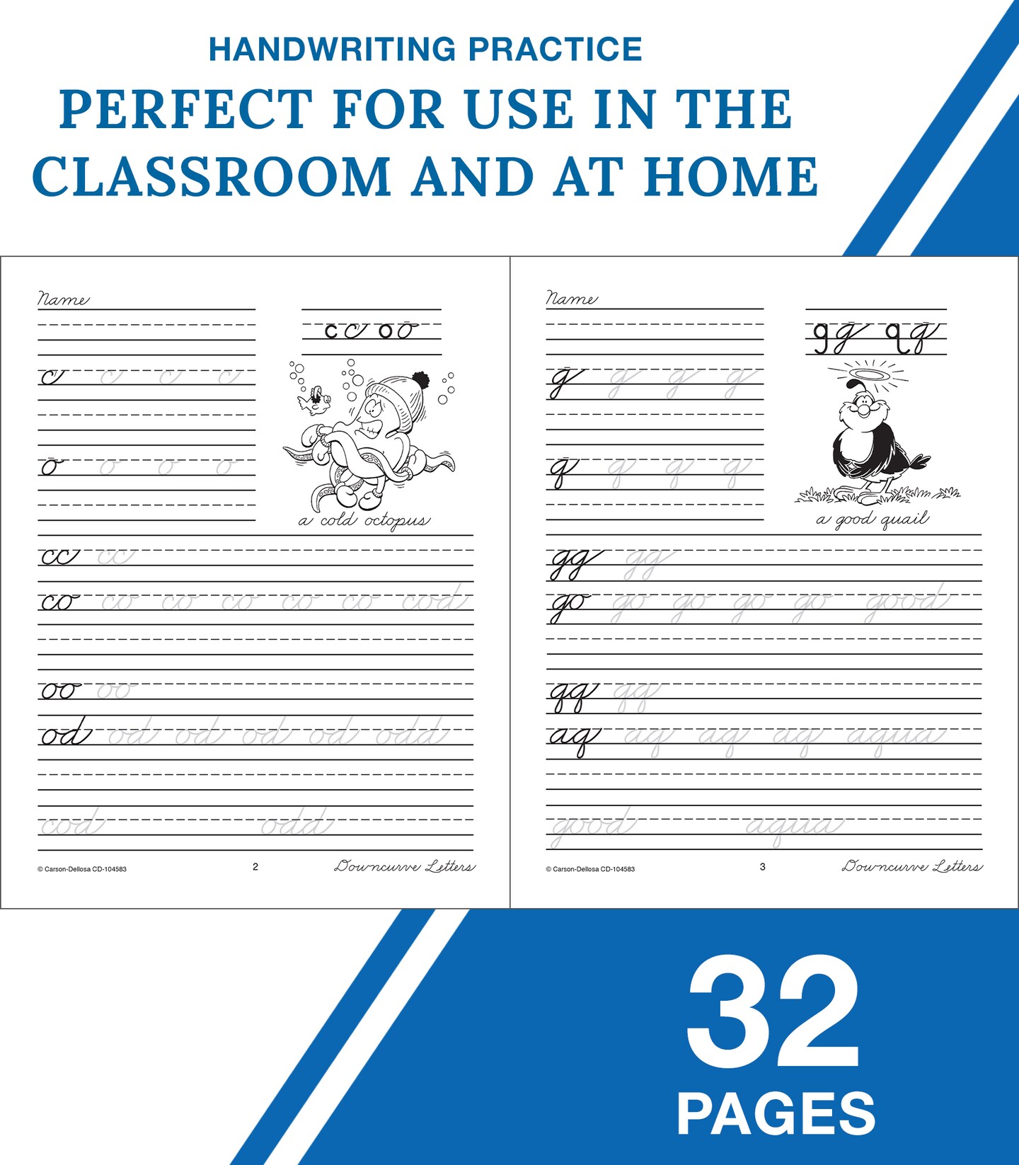 Carson Dellosa Grades 1-3 Beginning Traditional Cursive Handwriting Workbook, Writing Book with Dry Erase Number and Letter Tracing Activities, Classroom or Homeschool Curriculum