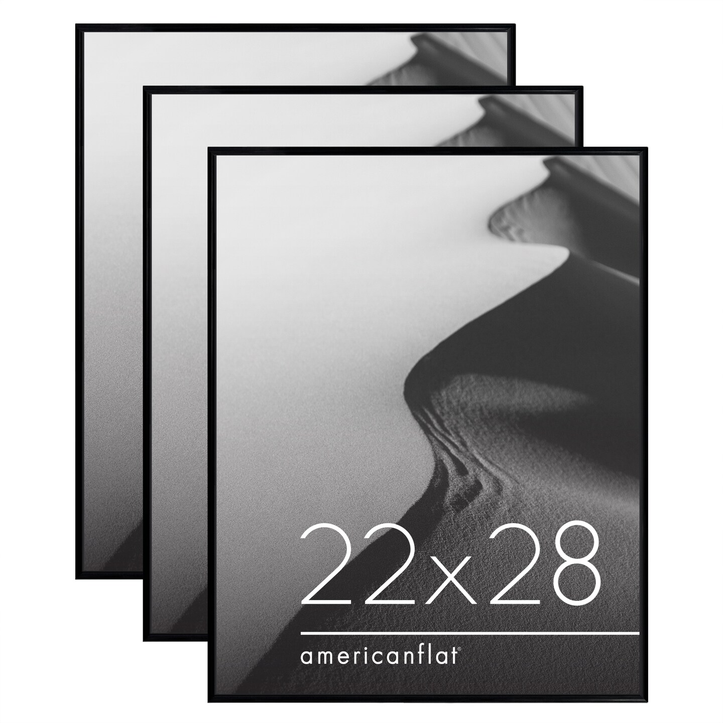 Americanflat Snap-In Picture Frame in Black - Set of 3 - Poster Frame with Slimline Molding, Plexiglass Cover, and Hanging Hardware - Black