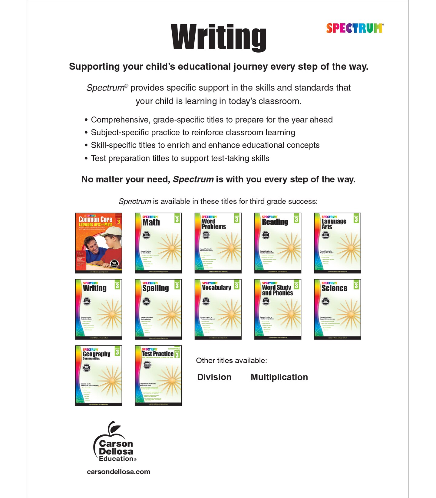 Spectrum Writing Grade 3, Ages 8 to 9, 3rd Grade Writing Workbook, Informative, Opinion, News Report, Letter, and Story Writing Prompts, Writing Practice for Kids - 136 Pages