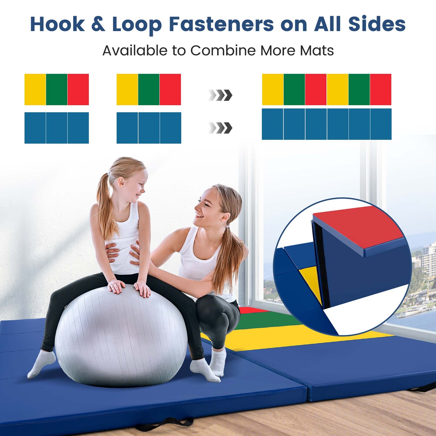 Costway 10&#x27; x 4&#x27; x 2&#x22; 4-Panel Folding Exercise Mat with Carrying Handles for Gym Yoga Black/Blue/Navy/Colorful/Pink&#x26;Blue/Pink/Light Pink/Navy