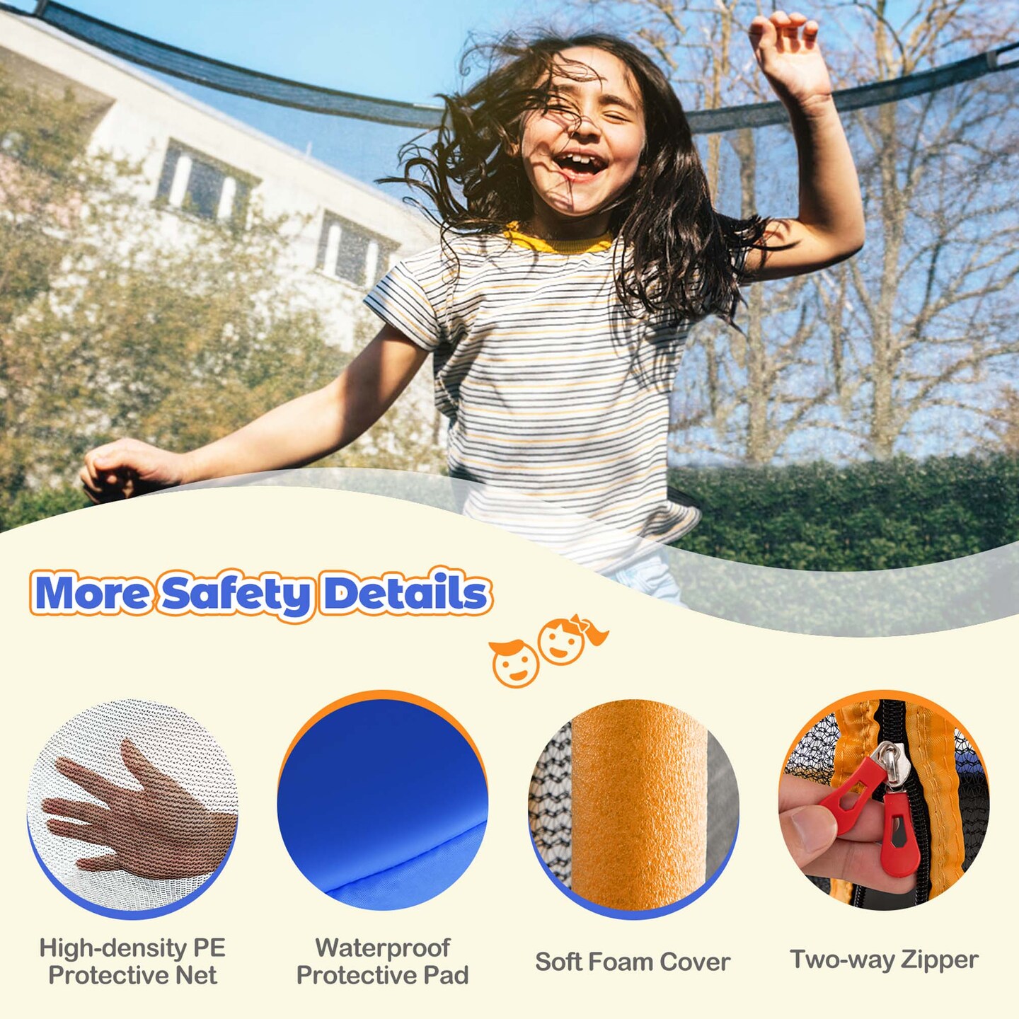 Costway 48" Toddler Trampoline for Kids with Safety Enclosure Net Heavy-duty Frame Orange/Yellow