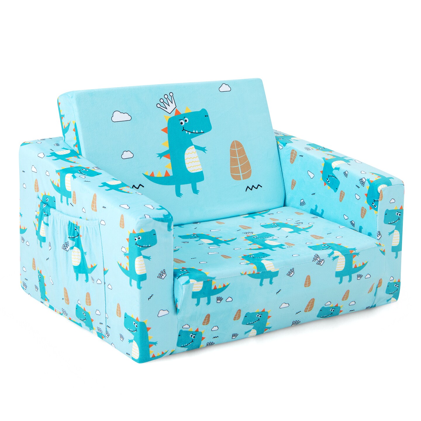 Kids Recliner Sofa Converts To Sleeper Bed For Boys Girls-Blue
