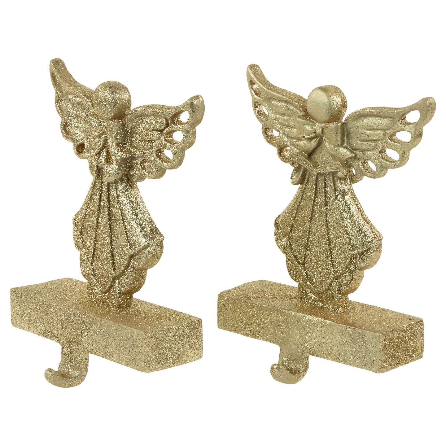 Northlight Angel Glittered Christmas Stocking Holders - 5.5&#x22; - Gold - Set of 2