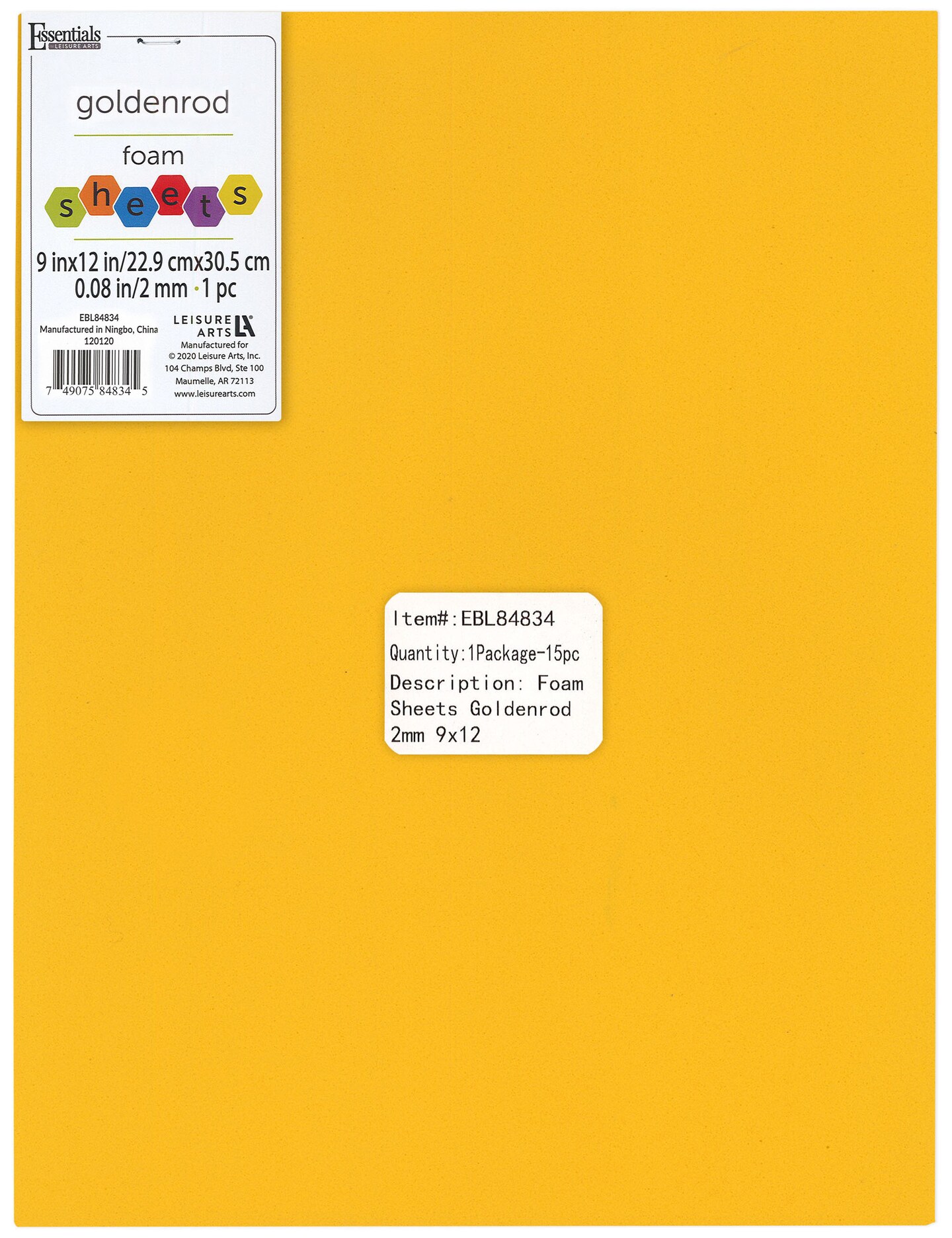 Essentials By Leisure Arts Arts Foam Sheet 9x12&#x22; 2mm Goldenrod 15pc