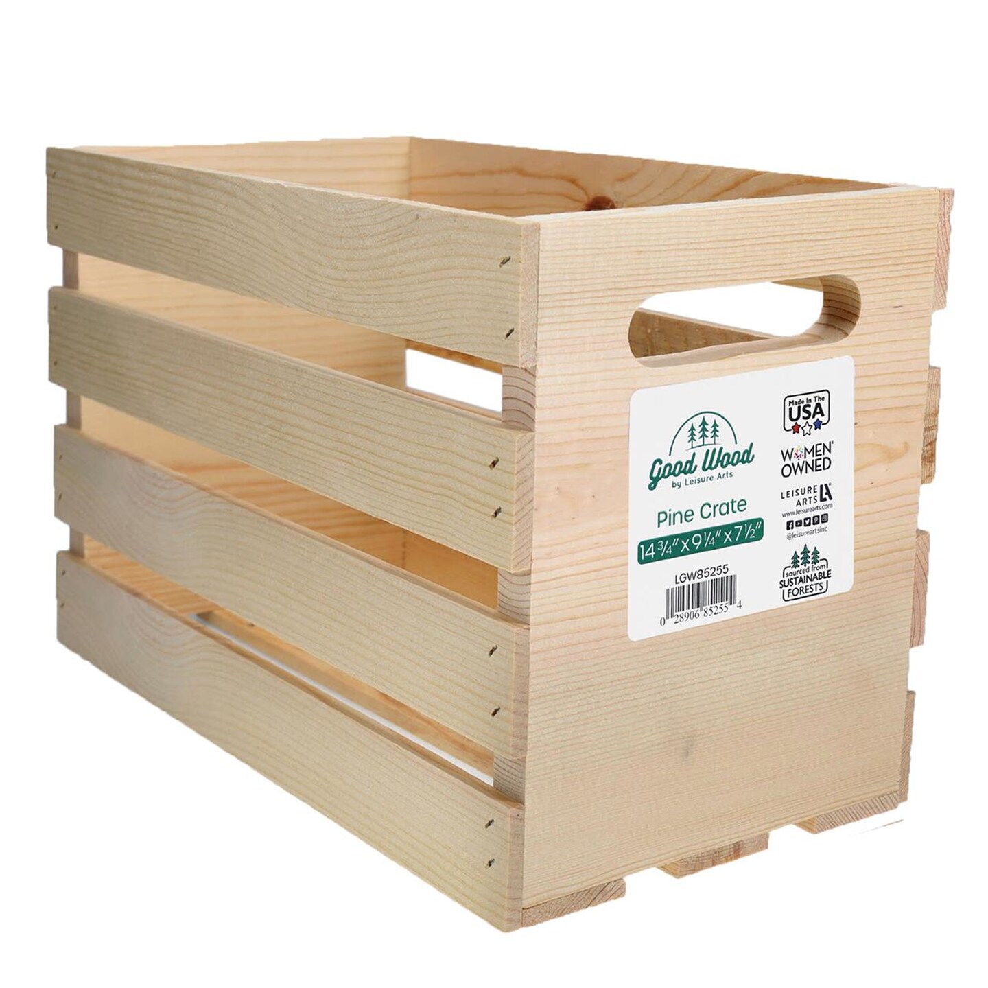 Good Wood by Leisure Arts Wooden Crate, wood crate unfinished, wood crates for display, wood crates for storage, wooden crates unfinished, Pine, 14.75"x 9.25" x 7.5"