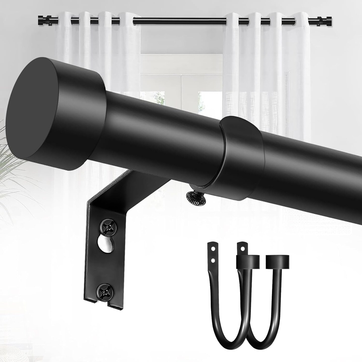 YNL Matte Black Metal Curtain Rod for Windows 18&#x22;-45&#x2019;&#x2019;
