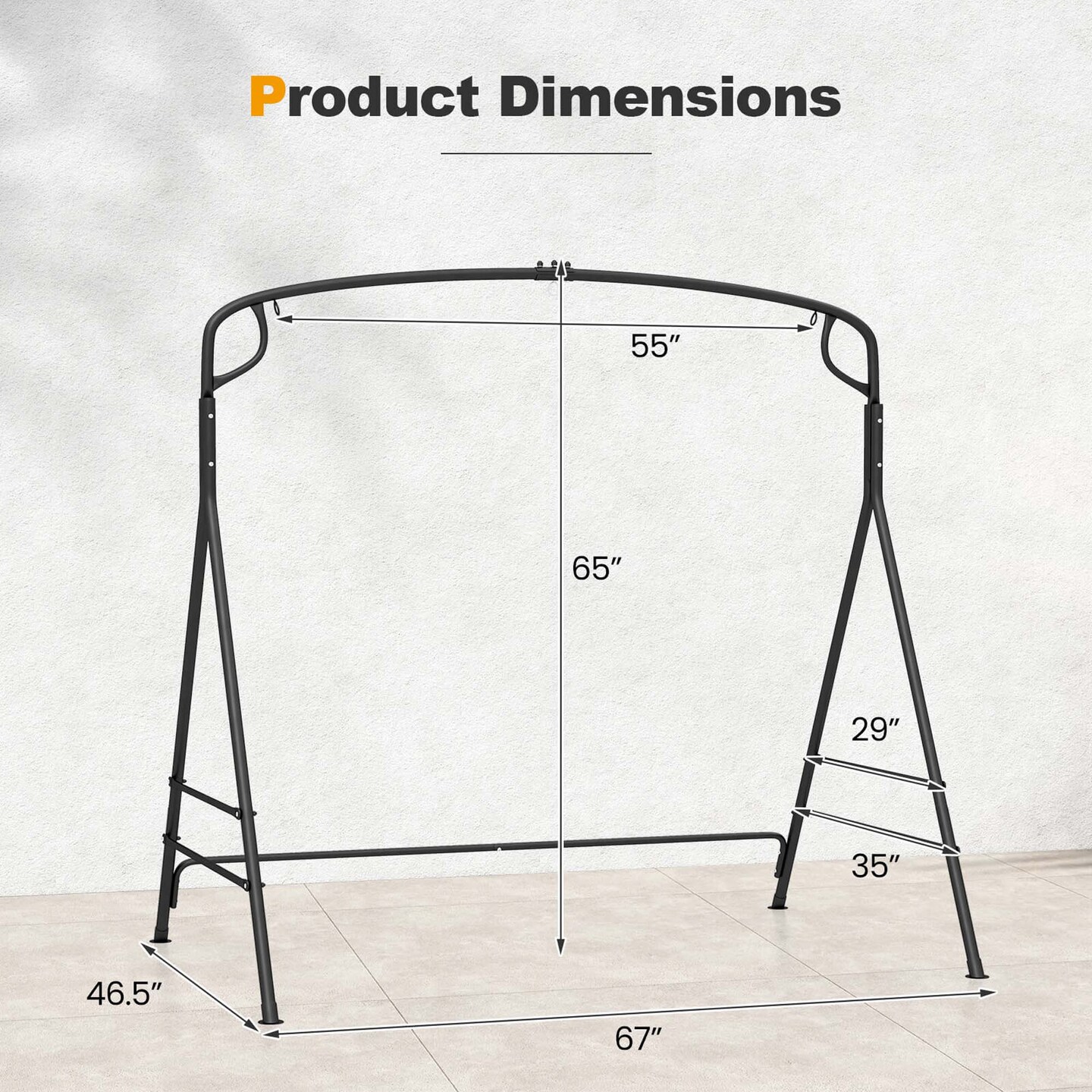 Costway Outdoor Metal Swing Frame Sturdy A-Shaped Porch Swing Stand with Extra Side Bars