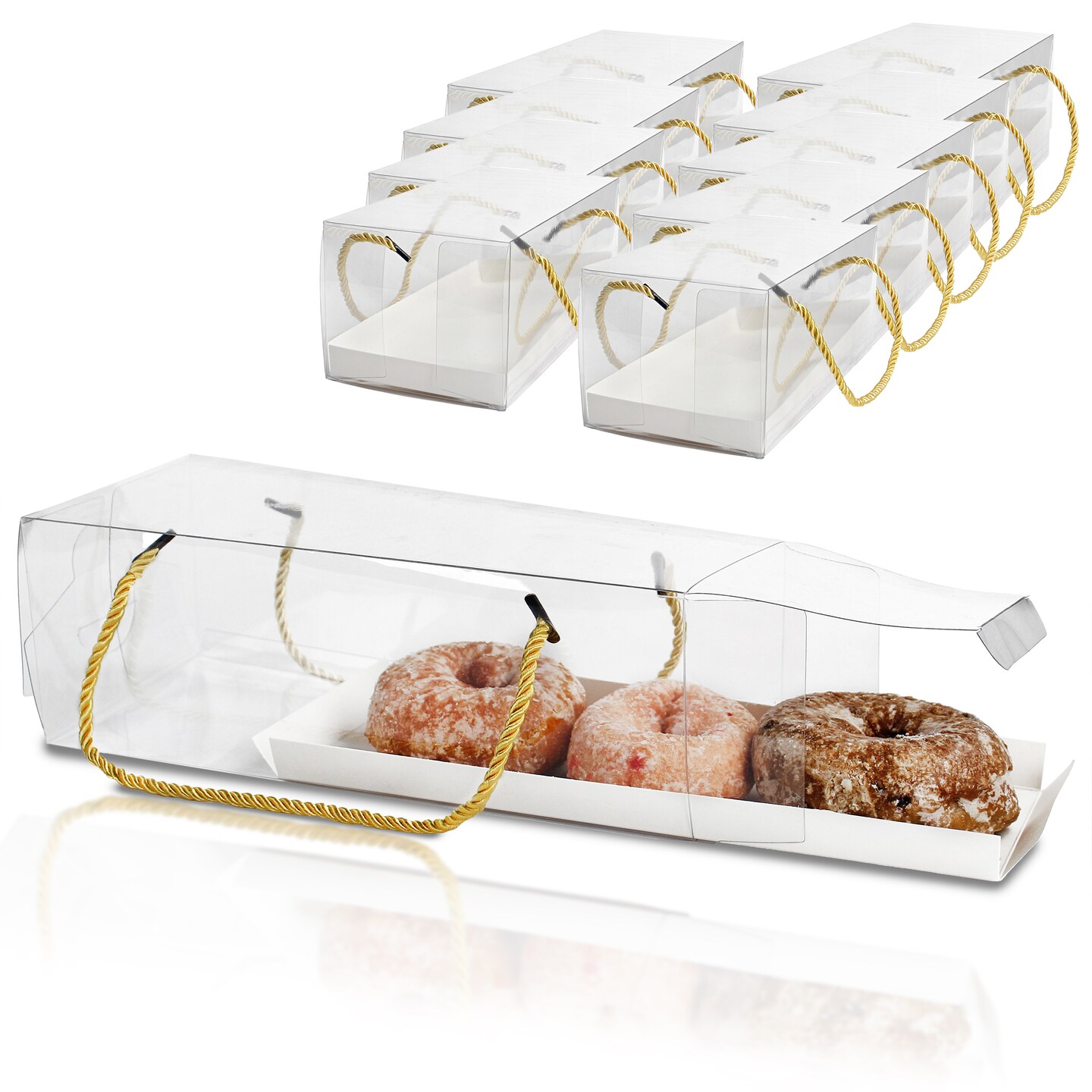 Spec101 Clear Dessert Boxes with Handles 10pk - 10.8x4.3x3.7in Small Cake Boxes