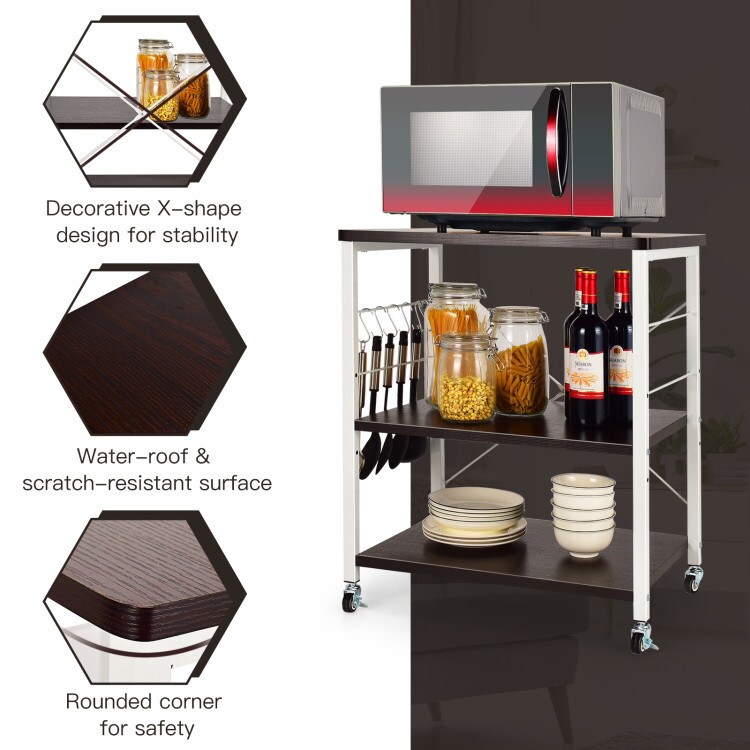 Kitchen Helper Oven Storage Cart 3-Tier Kitchen Baker&#x27;s Rack With Hooks