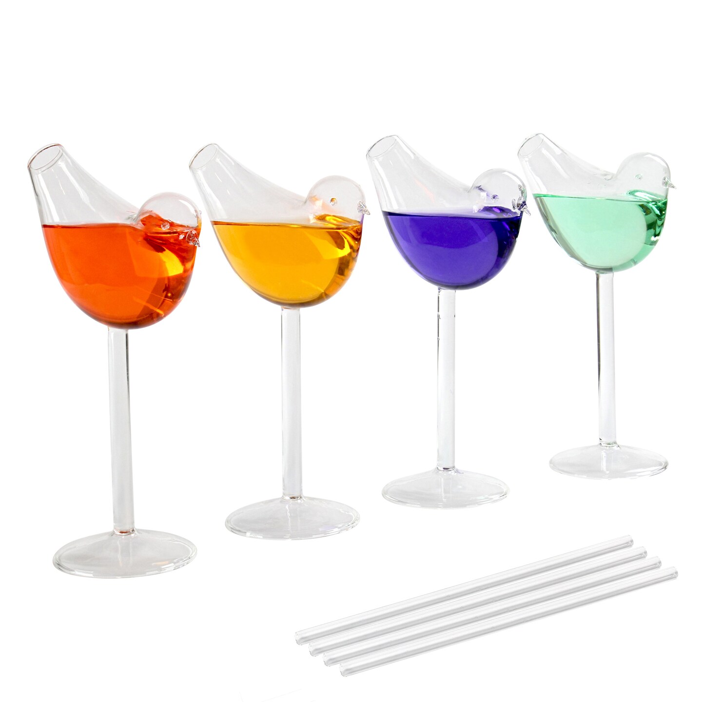 G Francis Bird Cocktail Glass Set - 4pk 5oz Bird Shaped Unique Wine Glasses