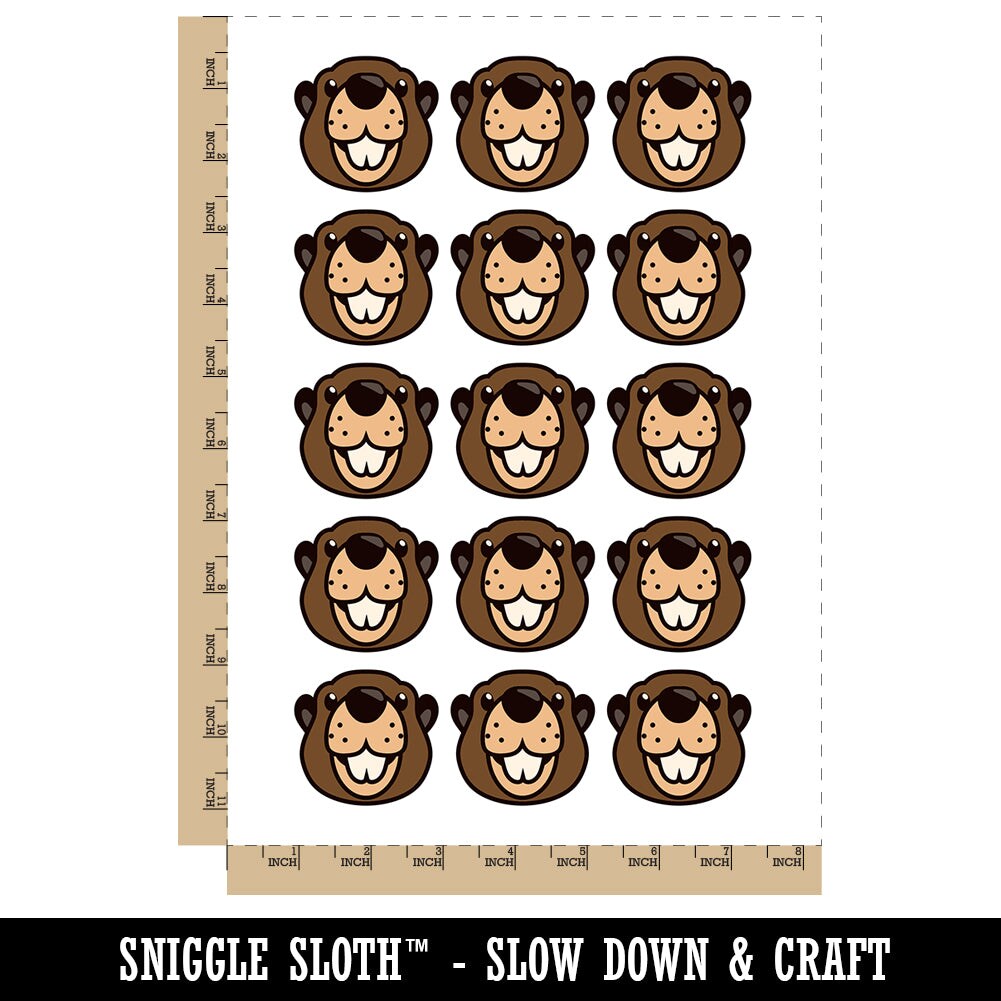 Cute Toothy Beaver Head Temporary Tattoo Water Resistant Fake Body Art Set Collection (1 Sheet)
