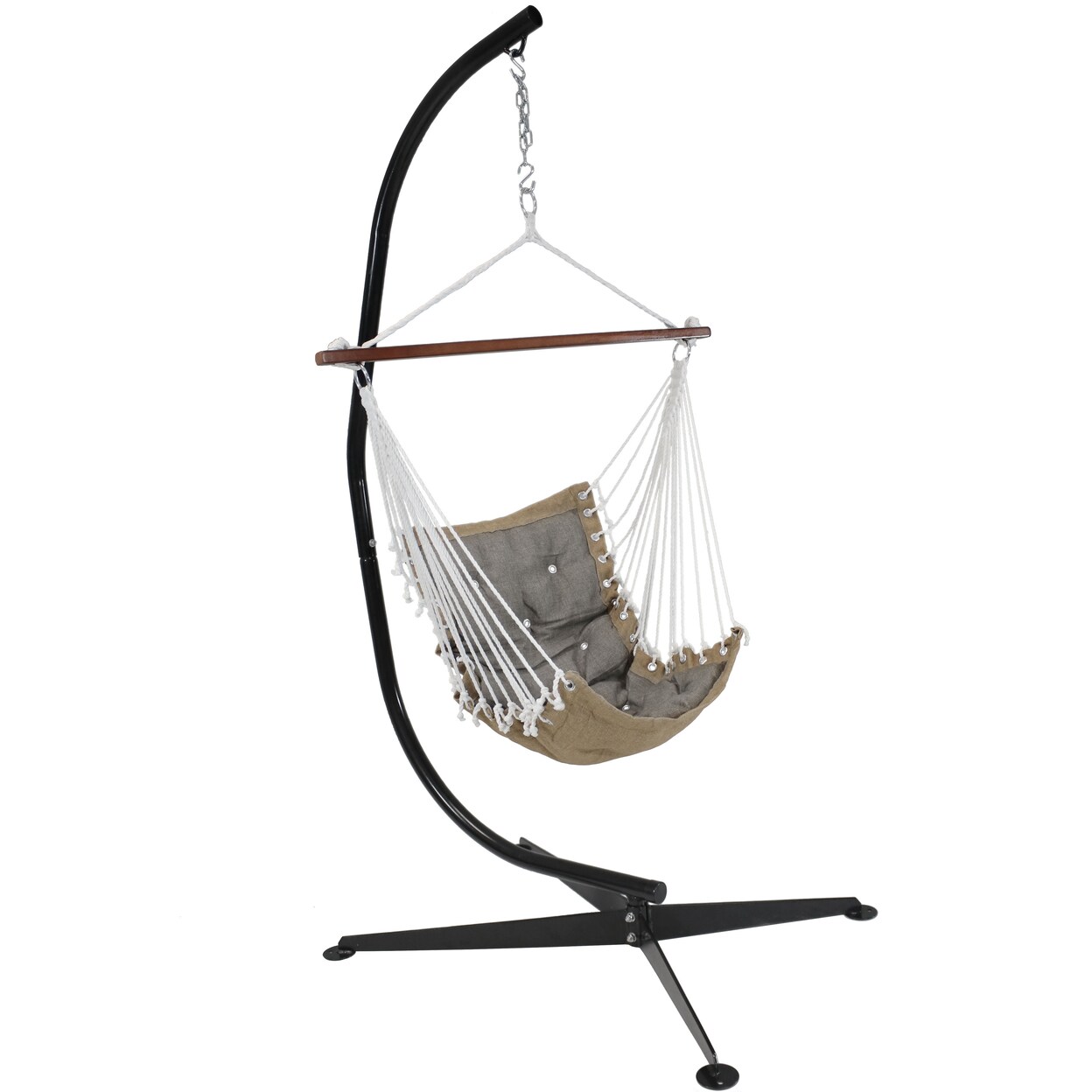Sunnydaze   Tufted Victorian Hammock Chair with Steel C-Stand - Gray