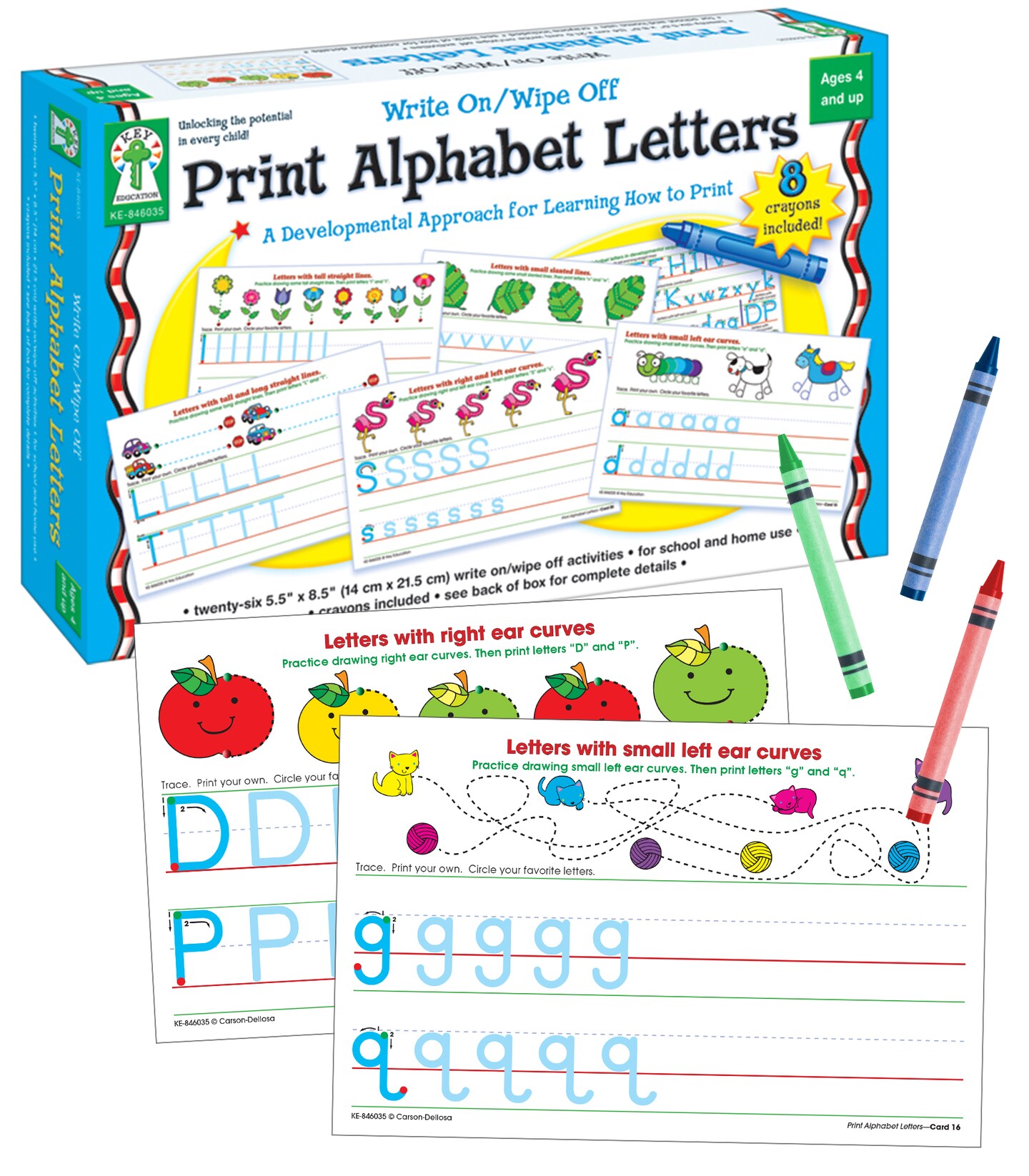 Key Education Write-On/Wipe-Off Print Alphabet Letters, Literacy Activities, Develop Handwriting and Fine Motor Skills, Teaches the Alphabet and Letter Sounds Ages 5+ (21 pc)