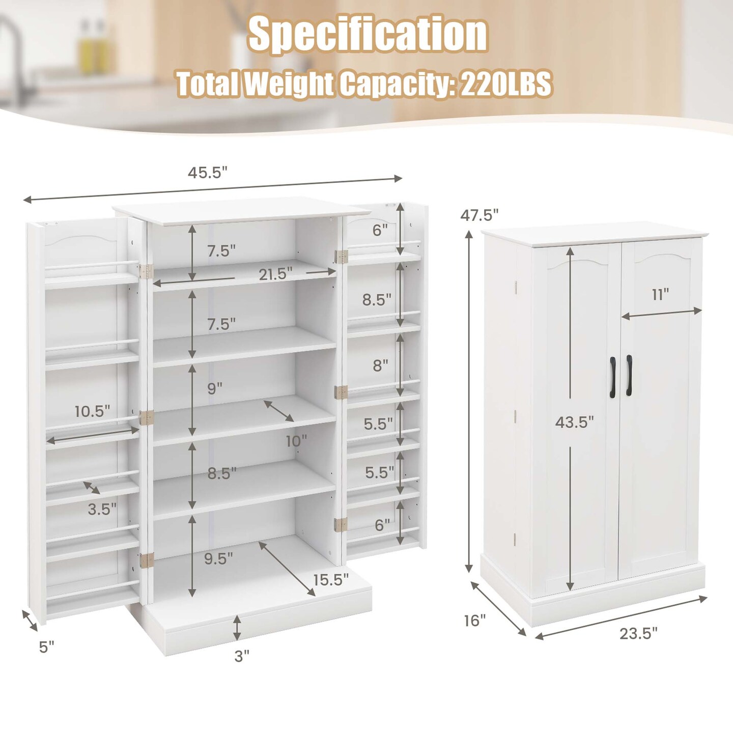 Costway 47.5" kitchen Pantry Cabinet with Doors Adjustable Shelves Anti-toppling Devices