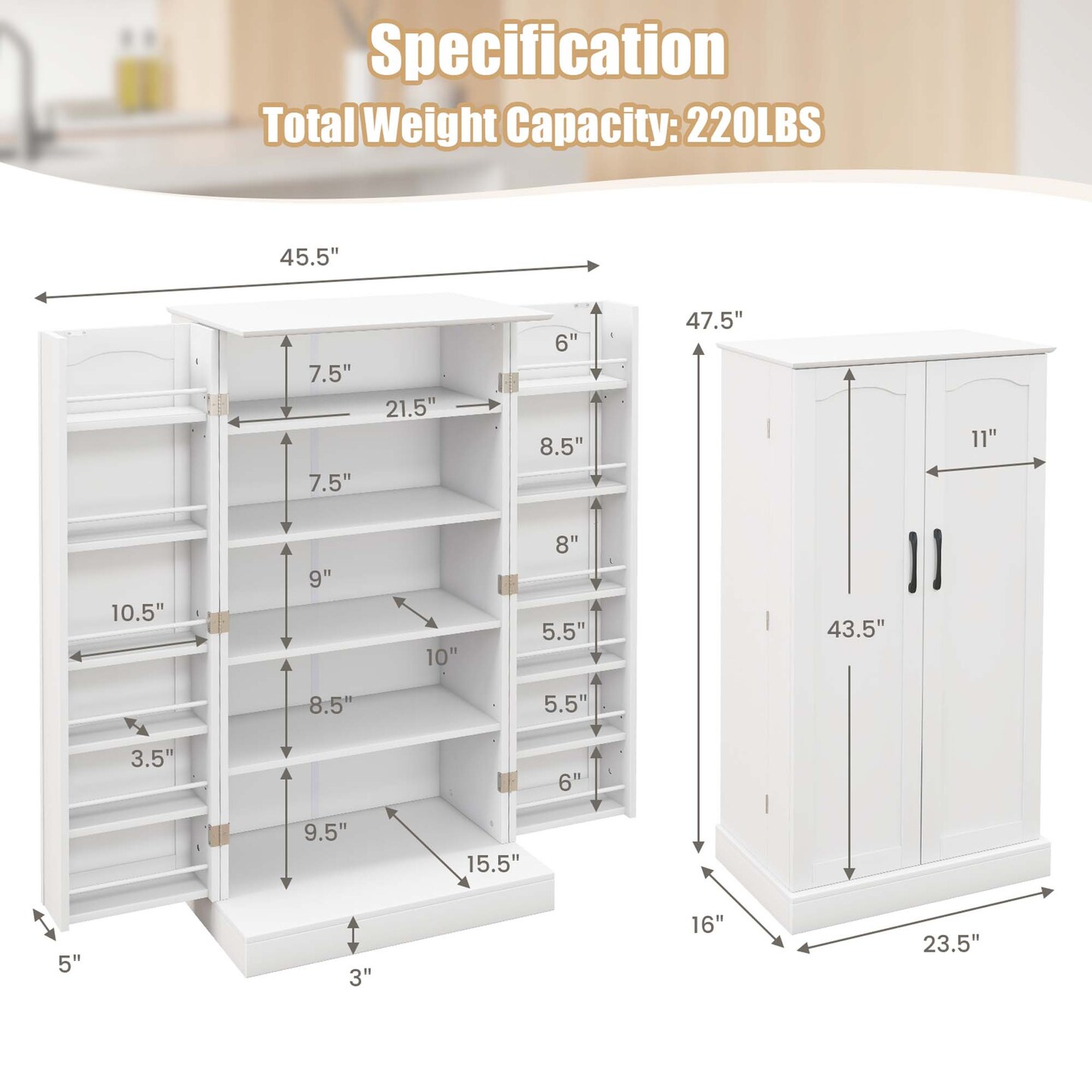 Costway 47.5&#x22; kitchen Pantry Cabinet with Doors Adjustable Shelves Anti-toppling Devices