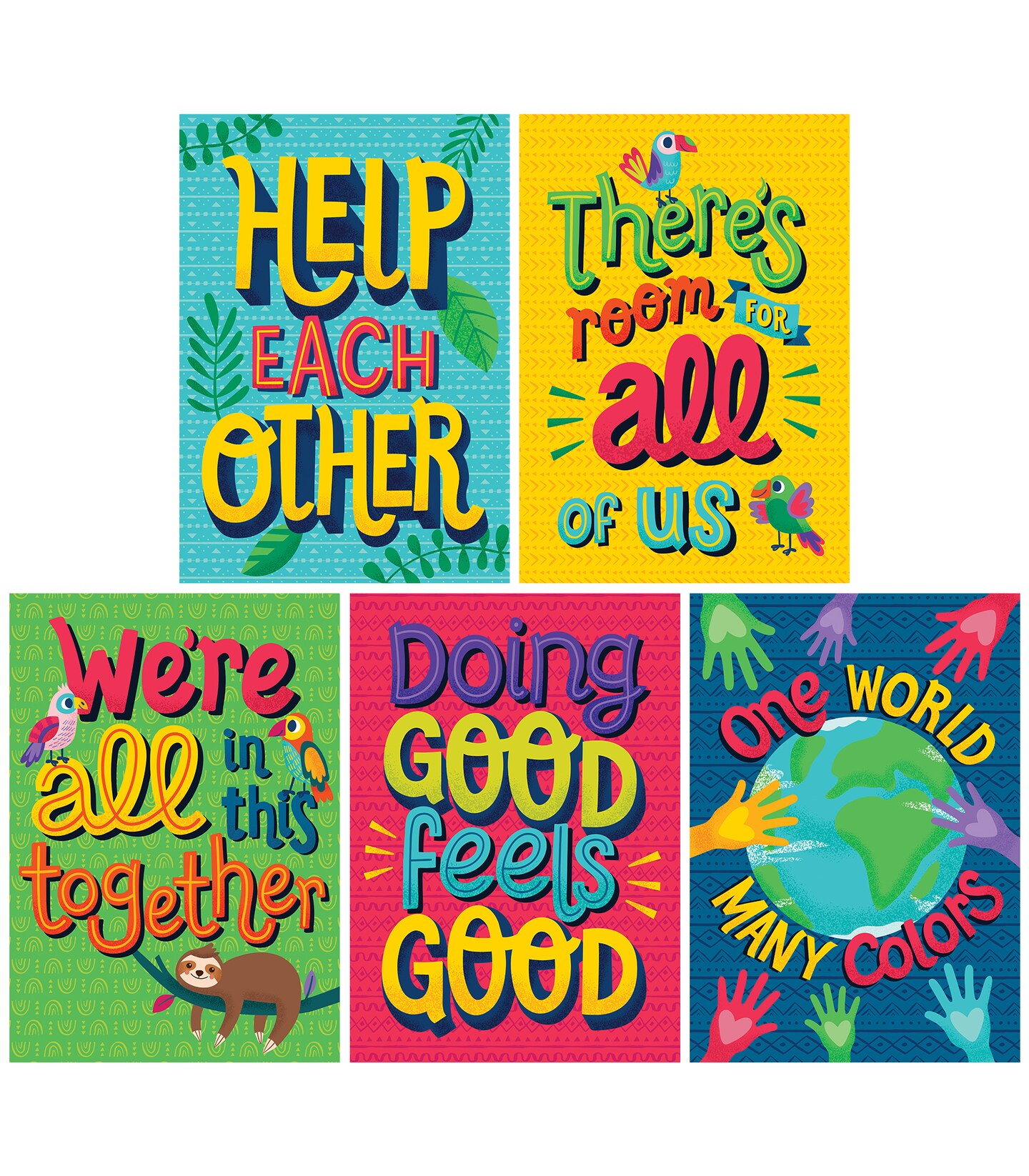 Carson Dellosa One World Motivational Poster Set, Colorful Classroom Posters With Inclusive, Inspirational Quotes, Homeschool or Classroom D&#xE9;cor (5 pc)