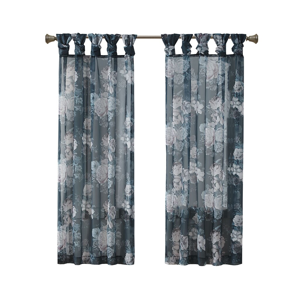 Gracie Mills   Caelum Floral Print Twist Tab Top Voile Sheer Curtain - GRACE-13260