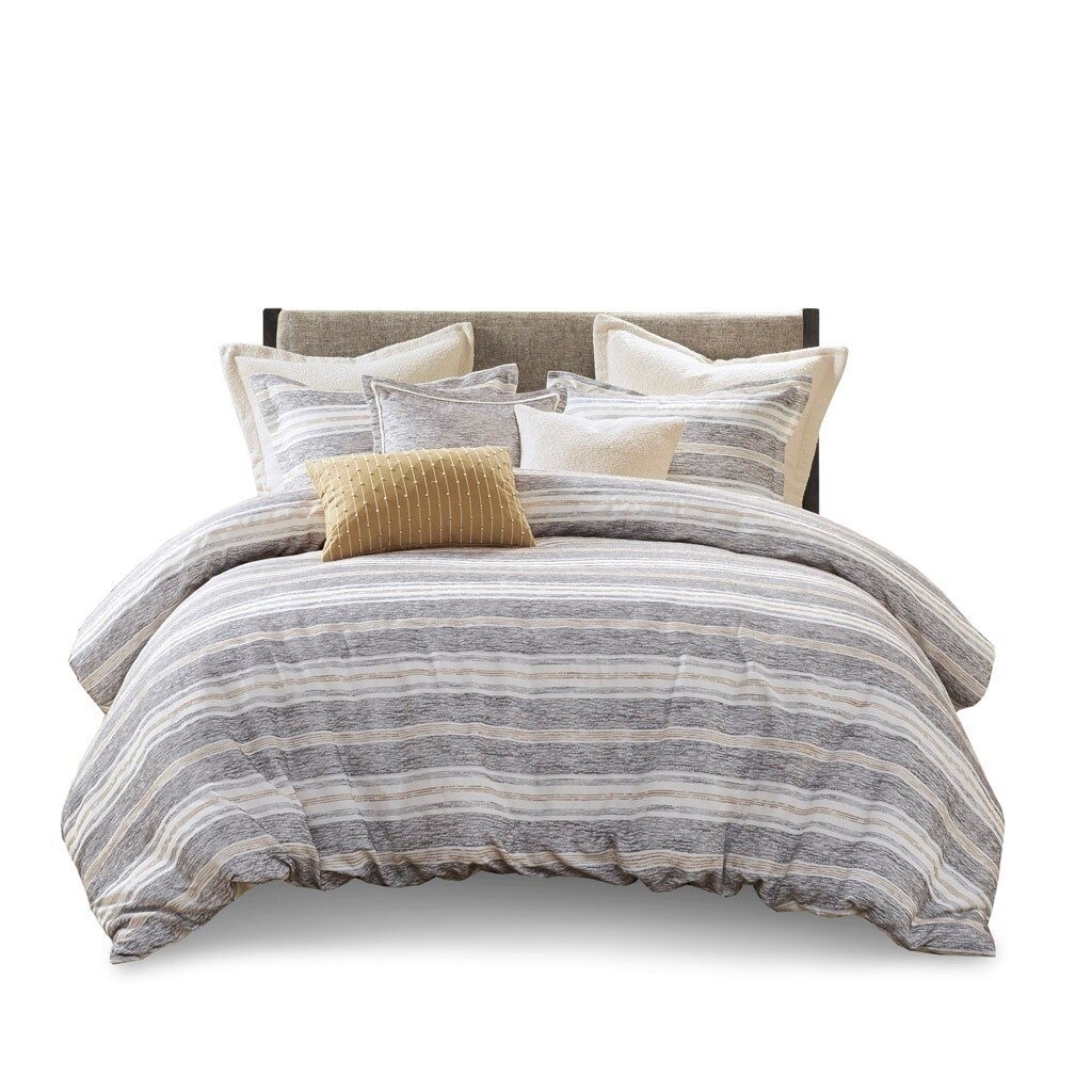 Gracie Mills   Innis Chenille Jacquard Striped Comforter Set with Euro Shams and Decorative Pillows - GRACE-15522
