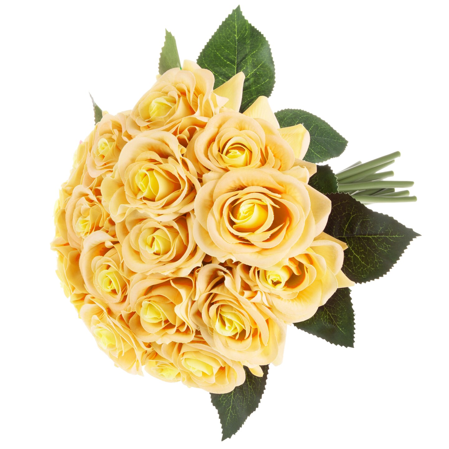 Pure Garden Artificial Open Yellow Rose Bundles 18 Pc Real Touch Fake Flowers 11.5 Inch