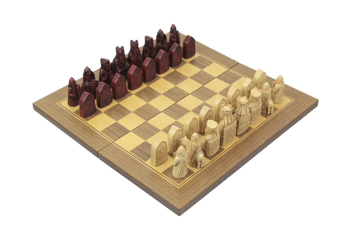 Ancient Scottish Isle Of Lewis Style Chess Set With Chessmen and Board