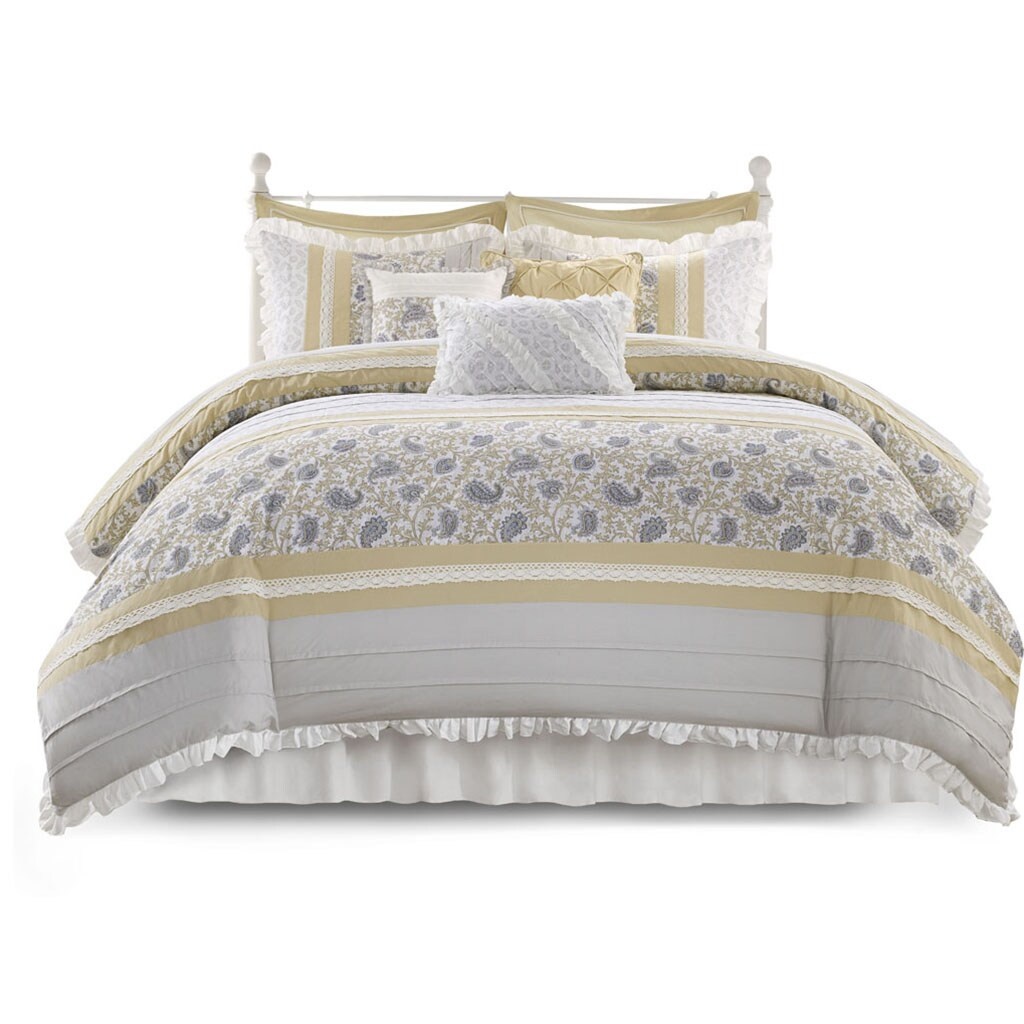 Gracie Mills   Singleton 9-Piece Cotton Percale Comforter Set with Paisley Print - GRACE-87