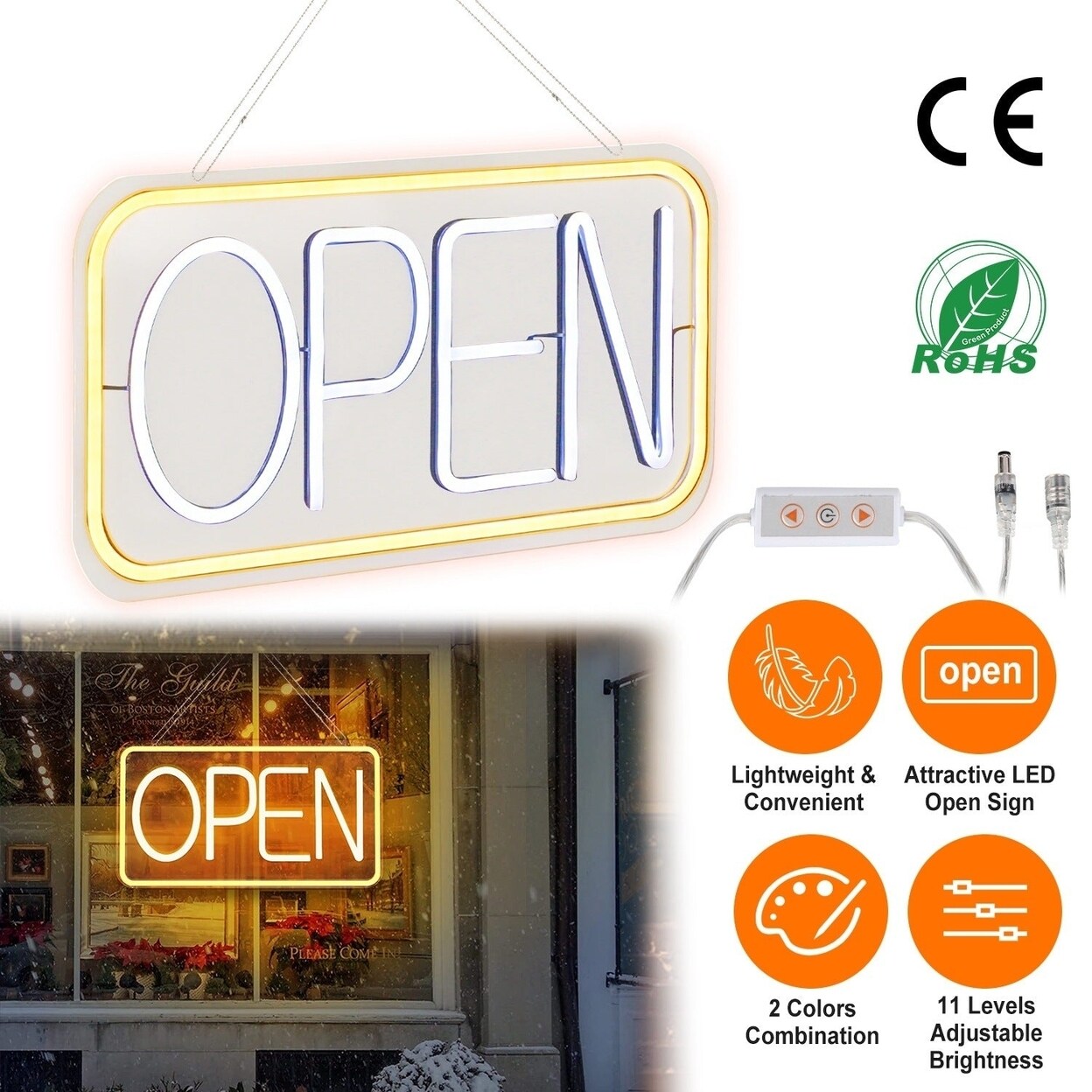 Led Open Sign Business Neon Open Sign Advertisement Board With 11 Levels Adjustable Brightness
