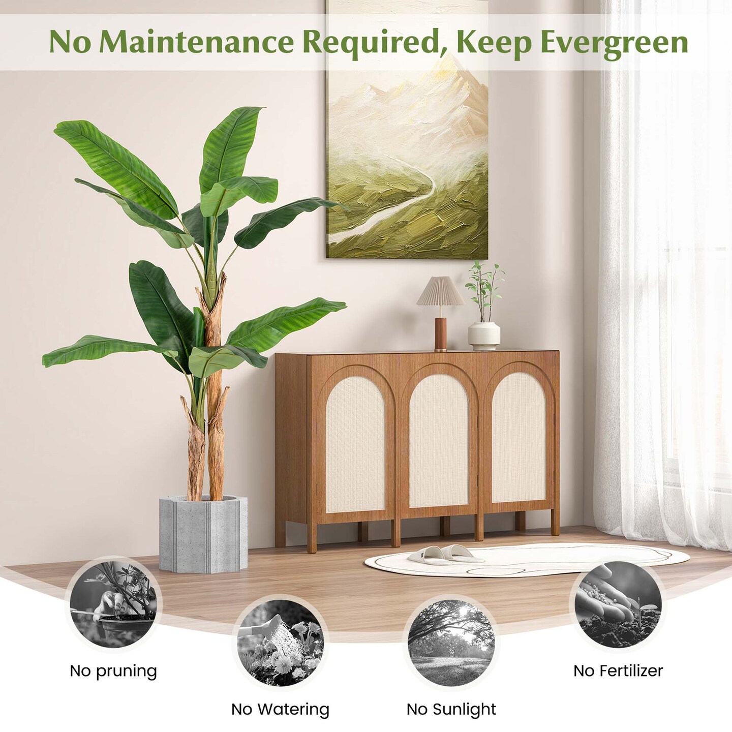 Costway 1/2 PCS 5.5 FT Tall Artificial Banana Tree with 10 Large Leaves Double Stalks Natural Bark