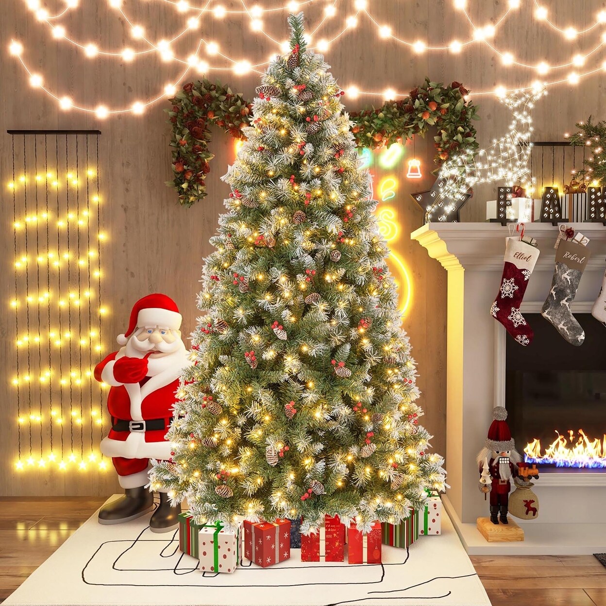 7.5 Ft Pre-Lit Christmas Tree Artificial Hinged Christmas Tree W/ 560 ...