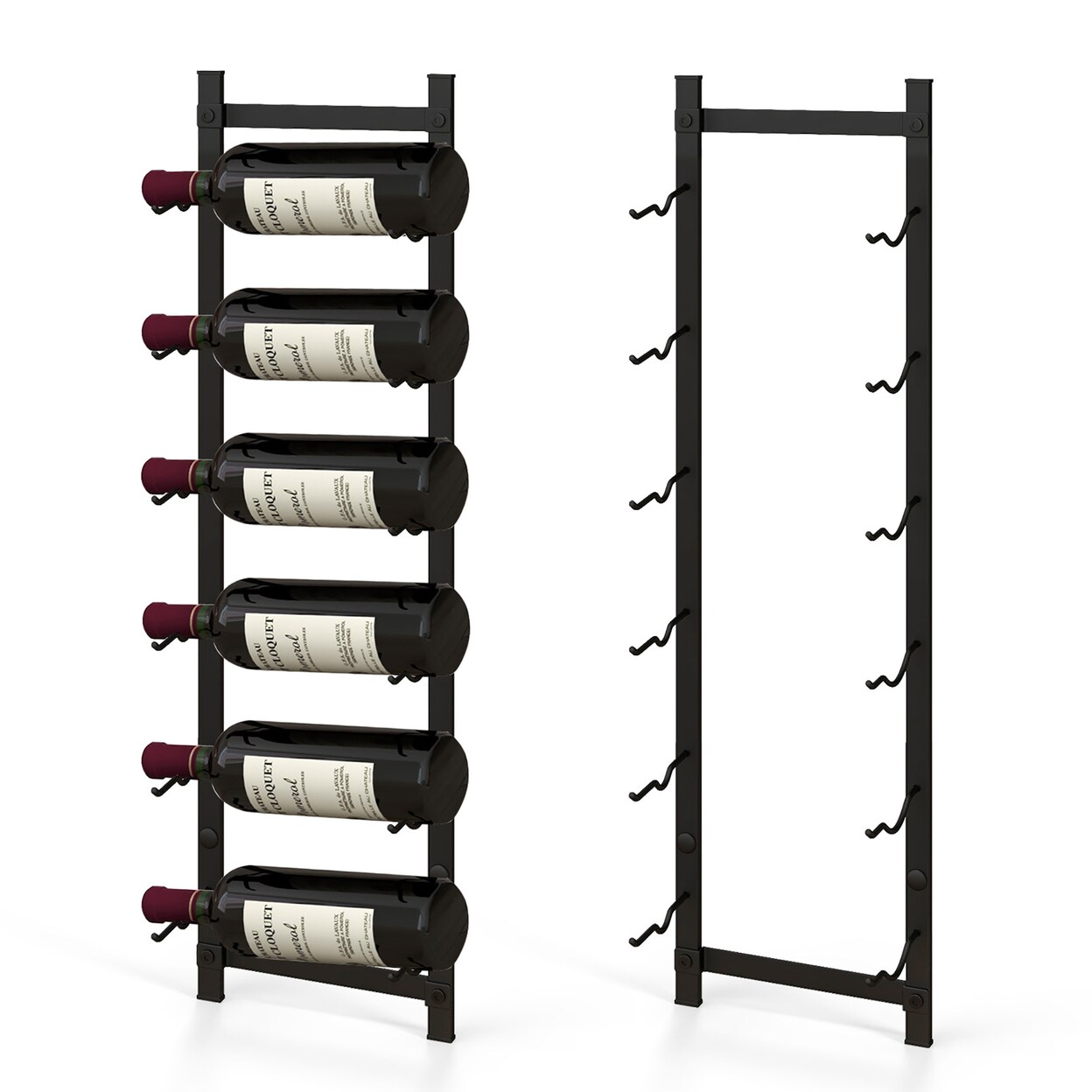 6 Bottles Wall Mounted Wine Rack Metal Wine Display Holder Organizer