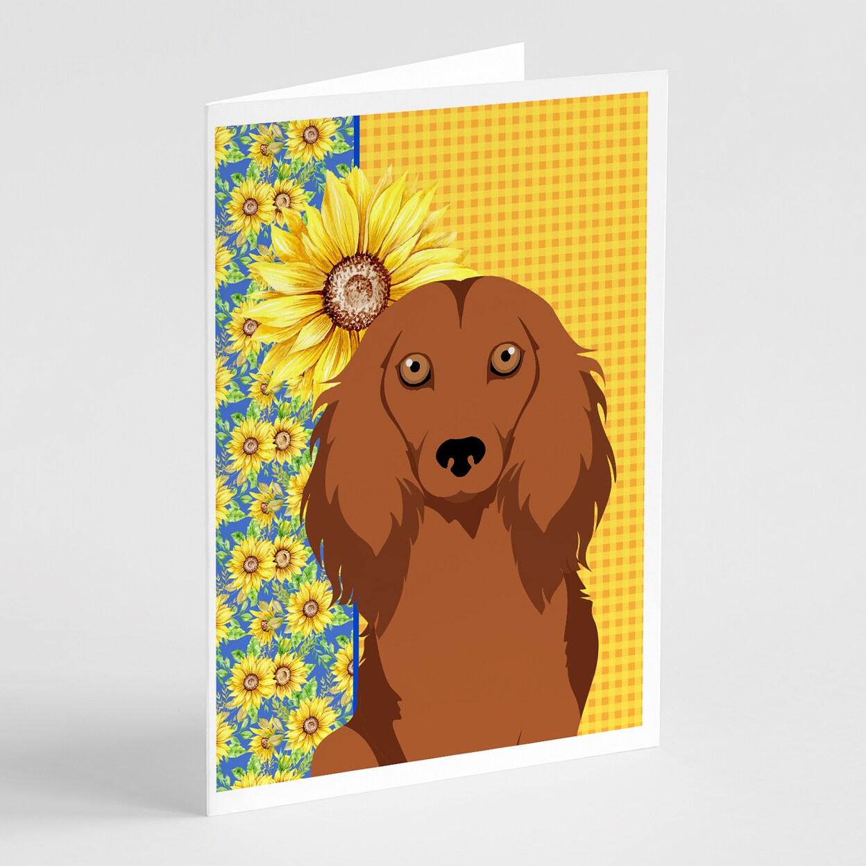 Caroline&#x27;s Treasures Summer Sunflowers Longhair Red Dachshund Greeting Cards and Envelopes Pack of 8