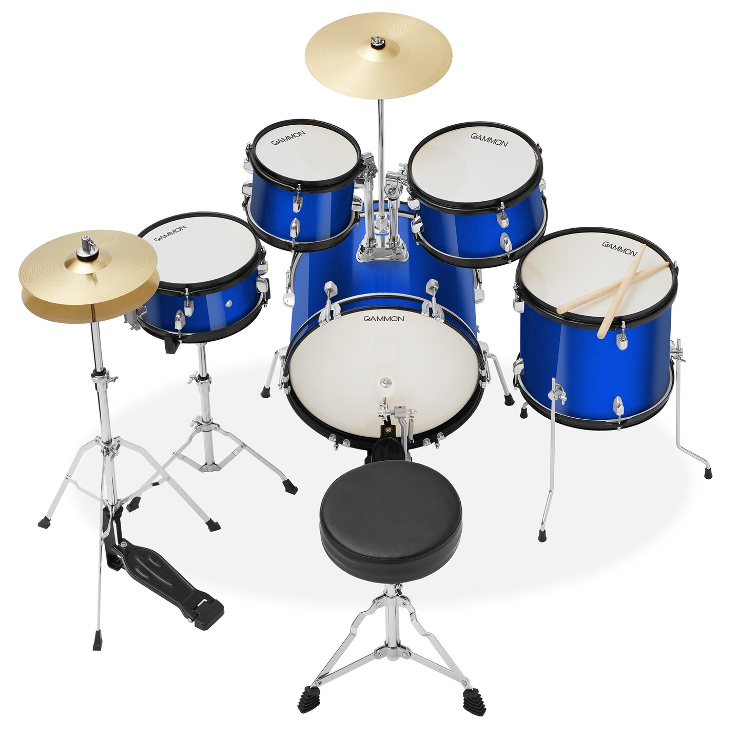 Gammon Percussion 5-Piece Junior Starter Drum Kit with Cymbals, Hardware, Sticks, &#x26; Throne