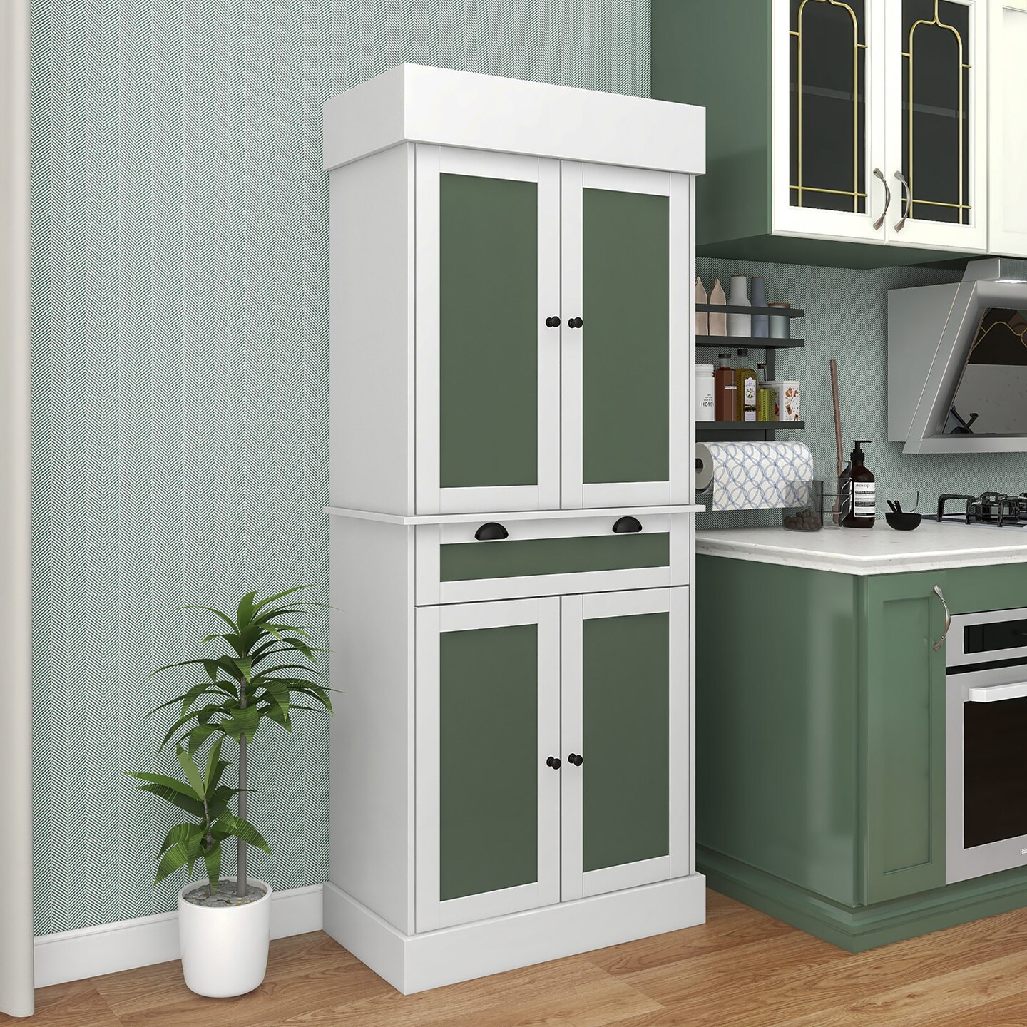 Costway 72&#x27;&#x27; Kitchen Buffet Hutch Pantry Cabinet Cupboard with 4 Doors &#x26; Adjustable Shelves