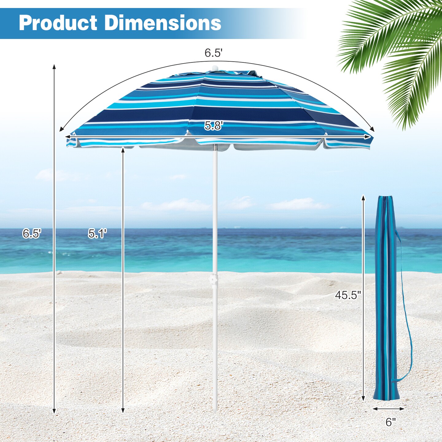 Patio Beach Umbrella with Cup Holder Table and Sandbag