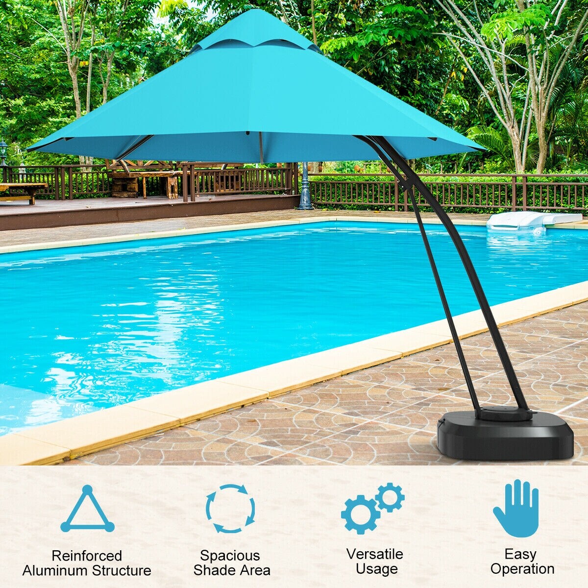 11 Feet Outdoor Cantilever Hanging Umbrella with Base and Wheels