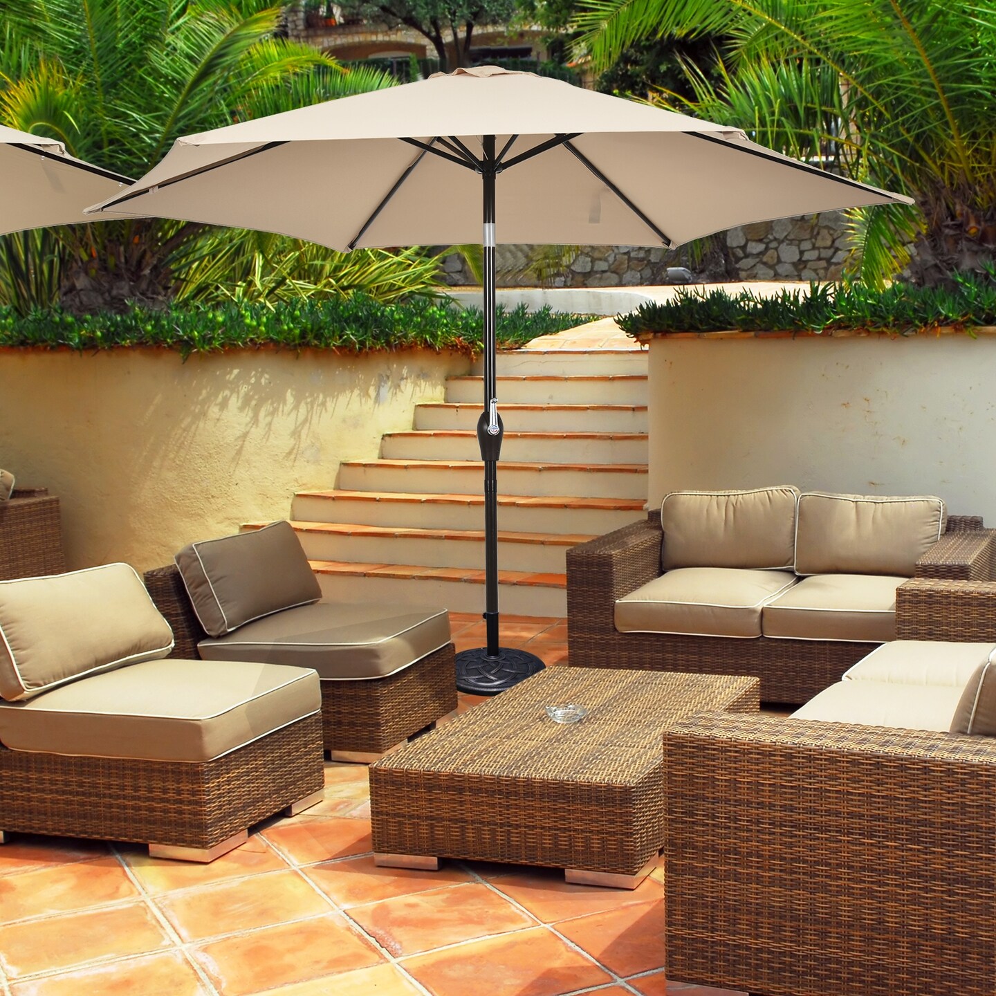 10 Feet Outdoor Patio Umbrella with Tilt Adjustment and Crank Without Base